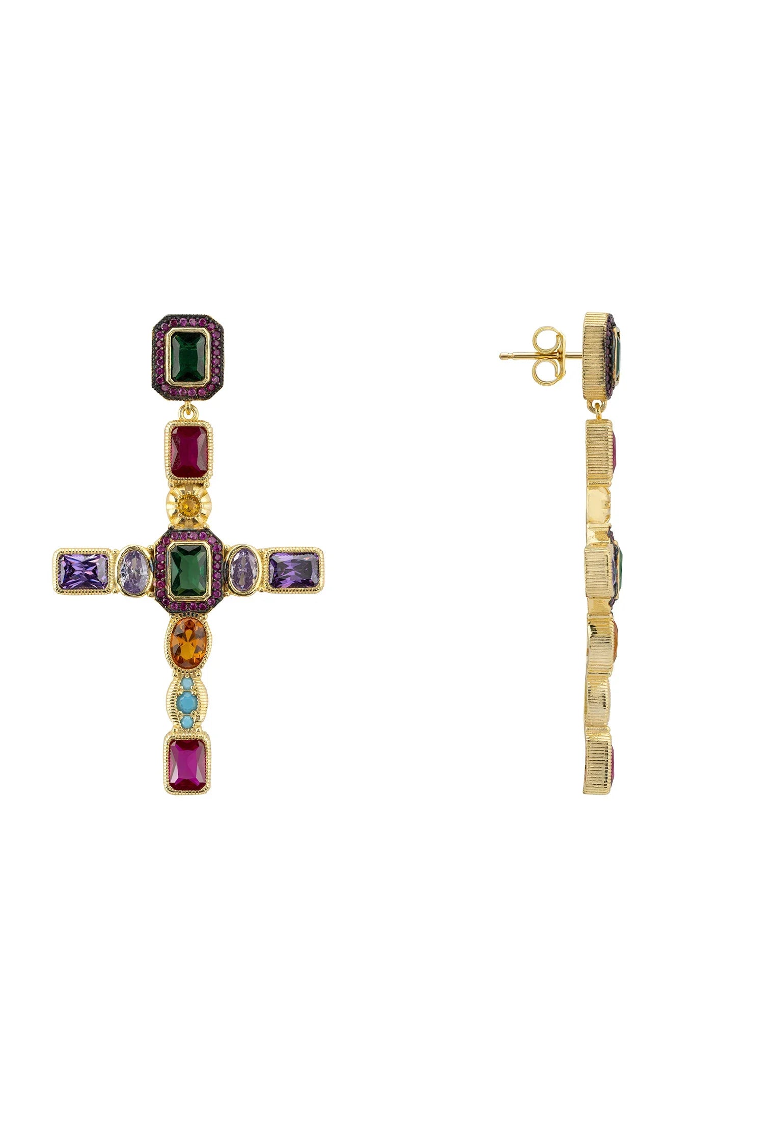 Maria Extra Large Gemstone Fashion Earrings Gold (Cross)