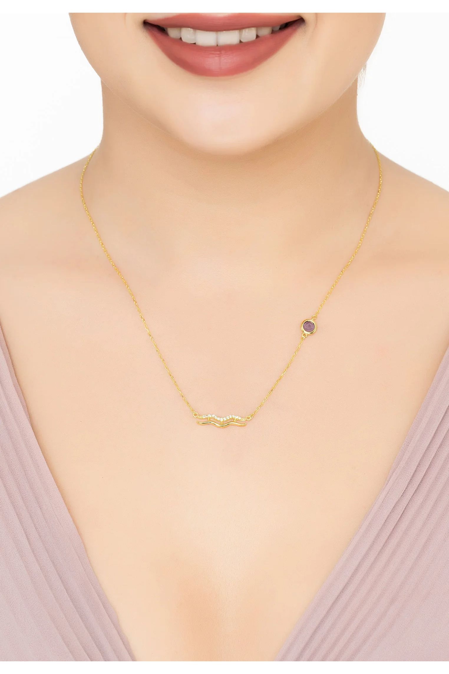 Sternzeichen Geburtsstein Wassermann Halskette Amethyst Gold