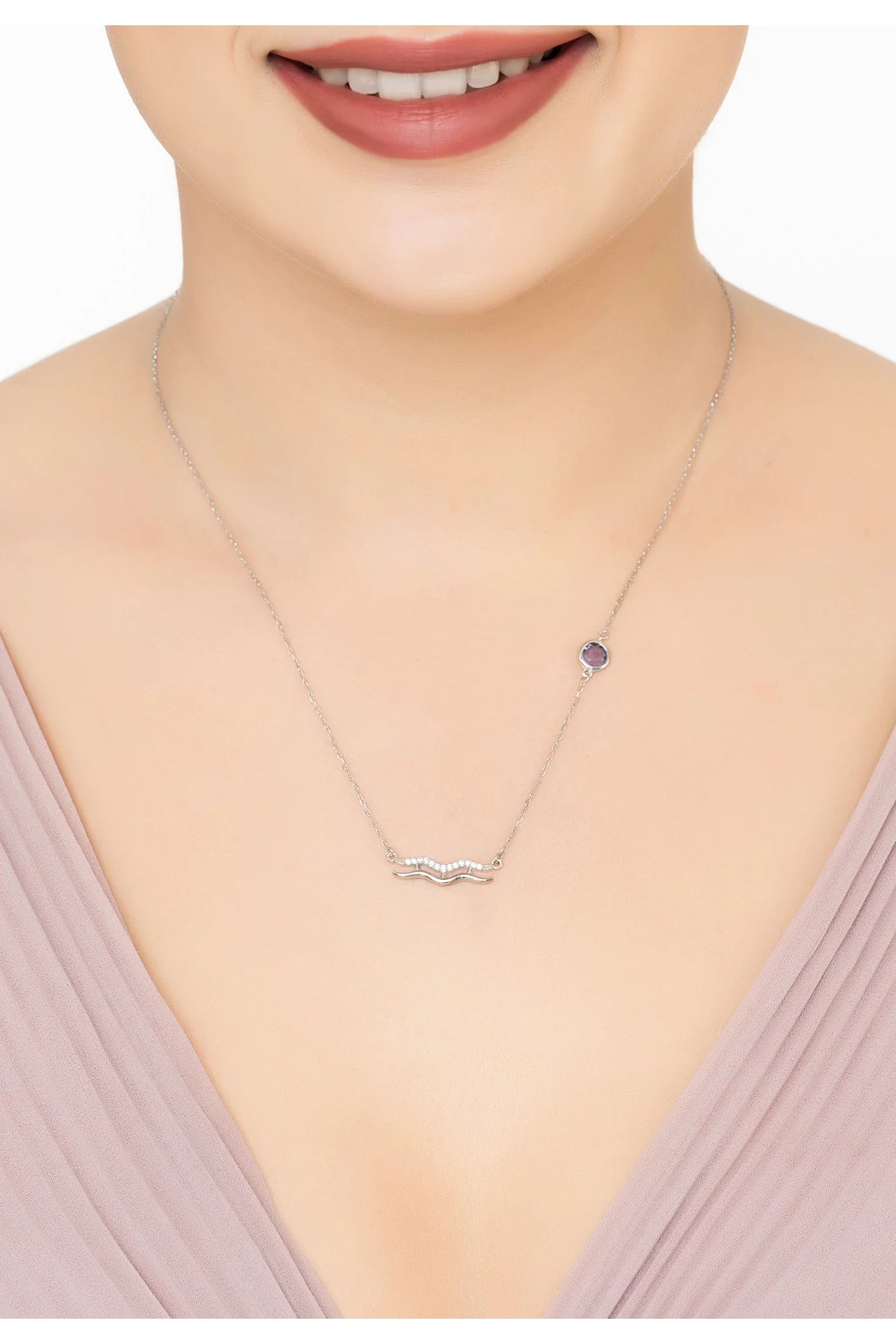 Zodiac Birthstone Aquarius Necklace Amethyst Silver