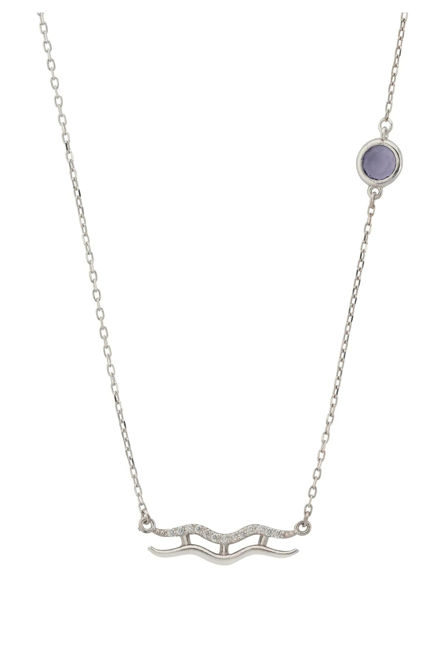 Zodiac Birthstone Aquarius Necklace Amethyst Silver