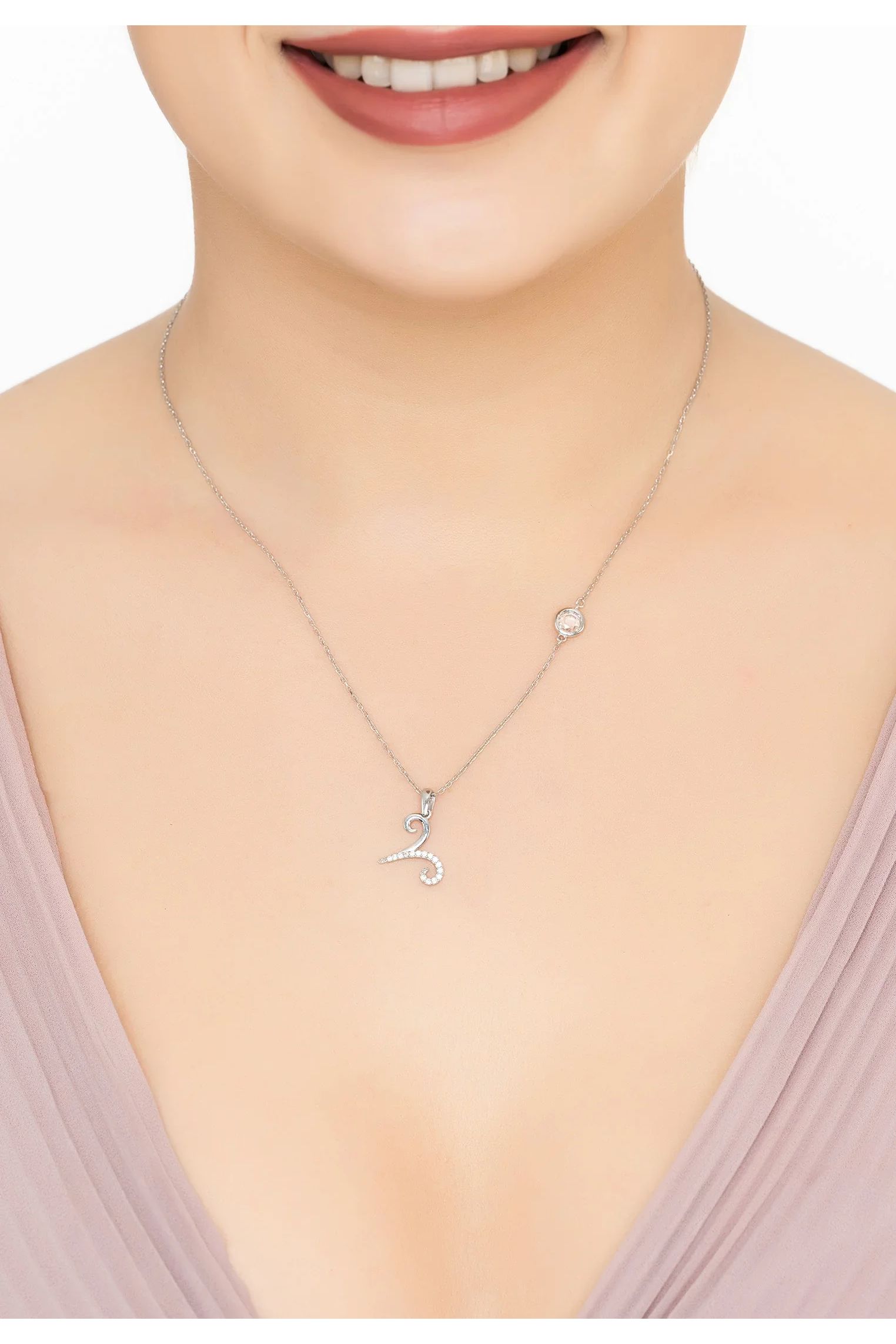 Zodiac Birthstone Aries Necklace Cubic Zirconia Silver