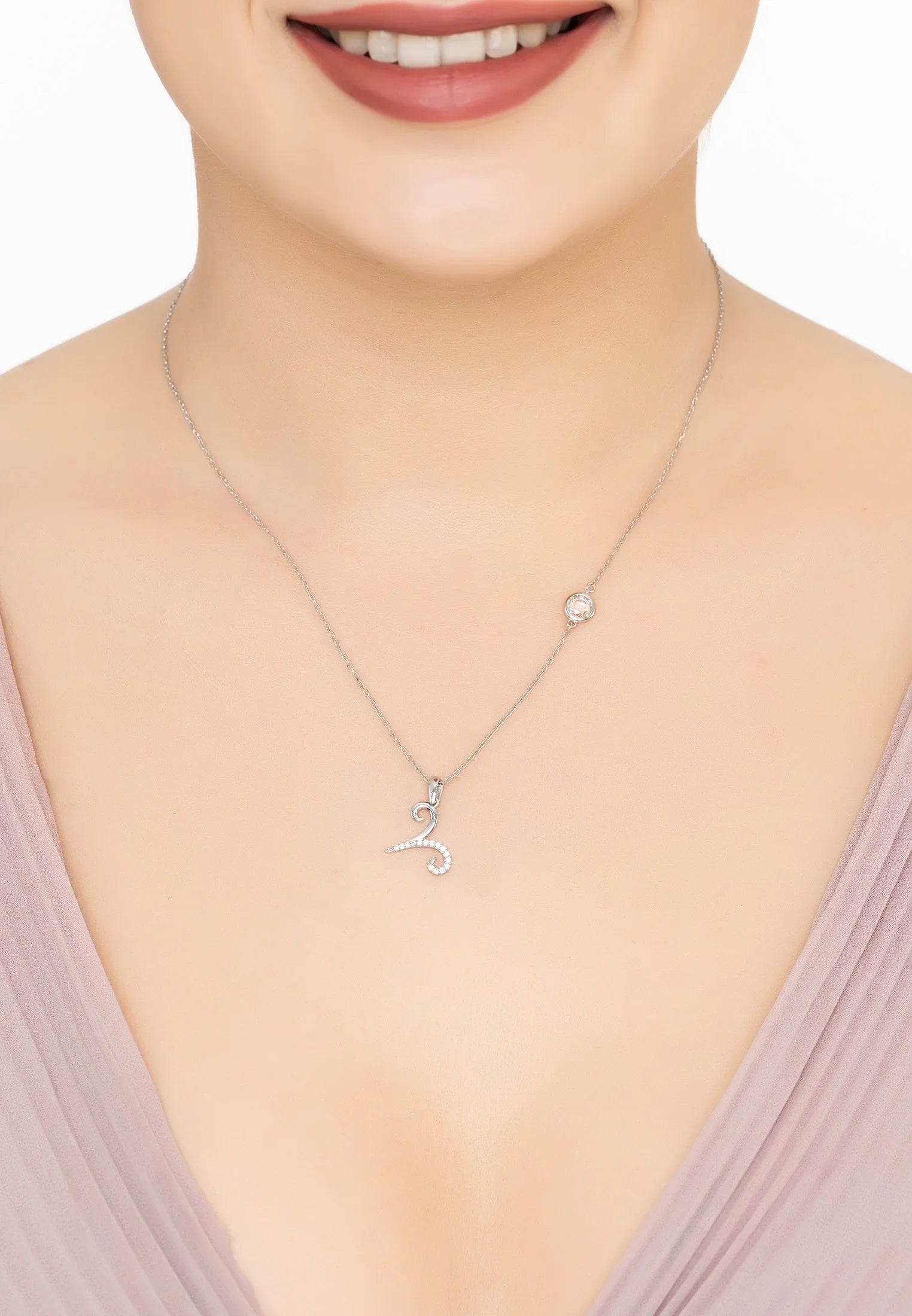 Zodiac Birthstone Aries Necklace Cubic Zirconia Silver