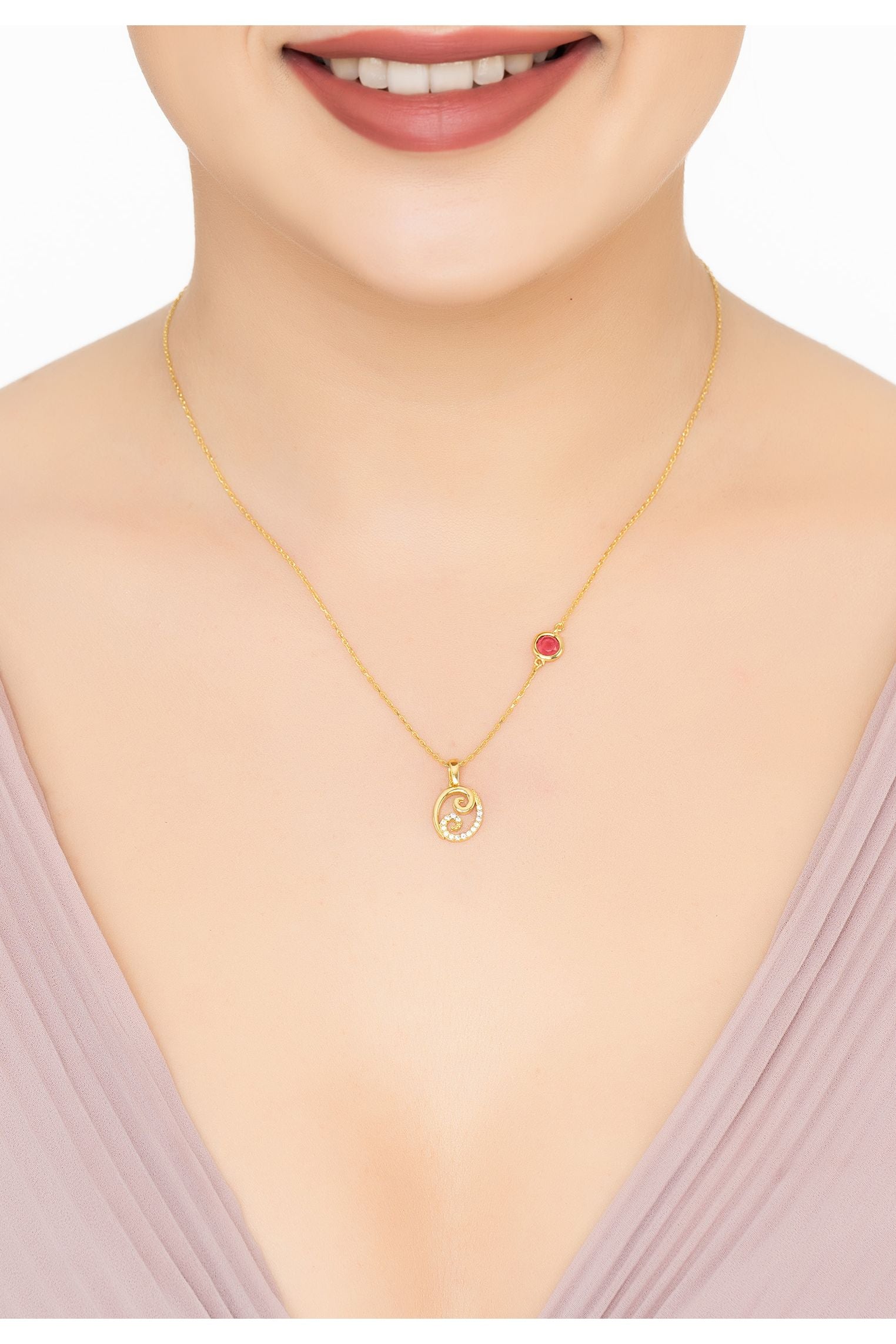 Zodiac Birthstone Cancer Necklace Ruby Gold