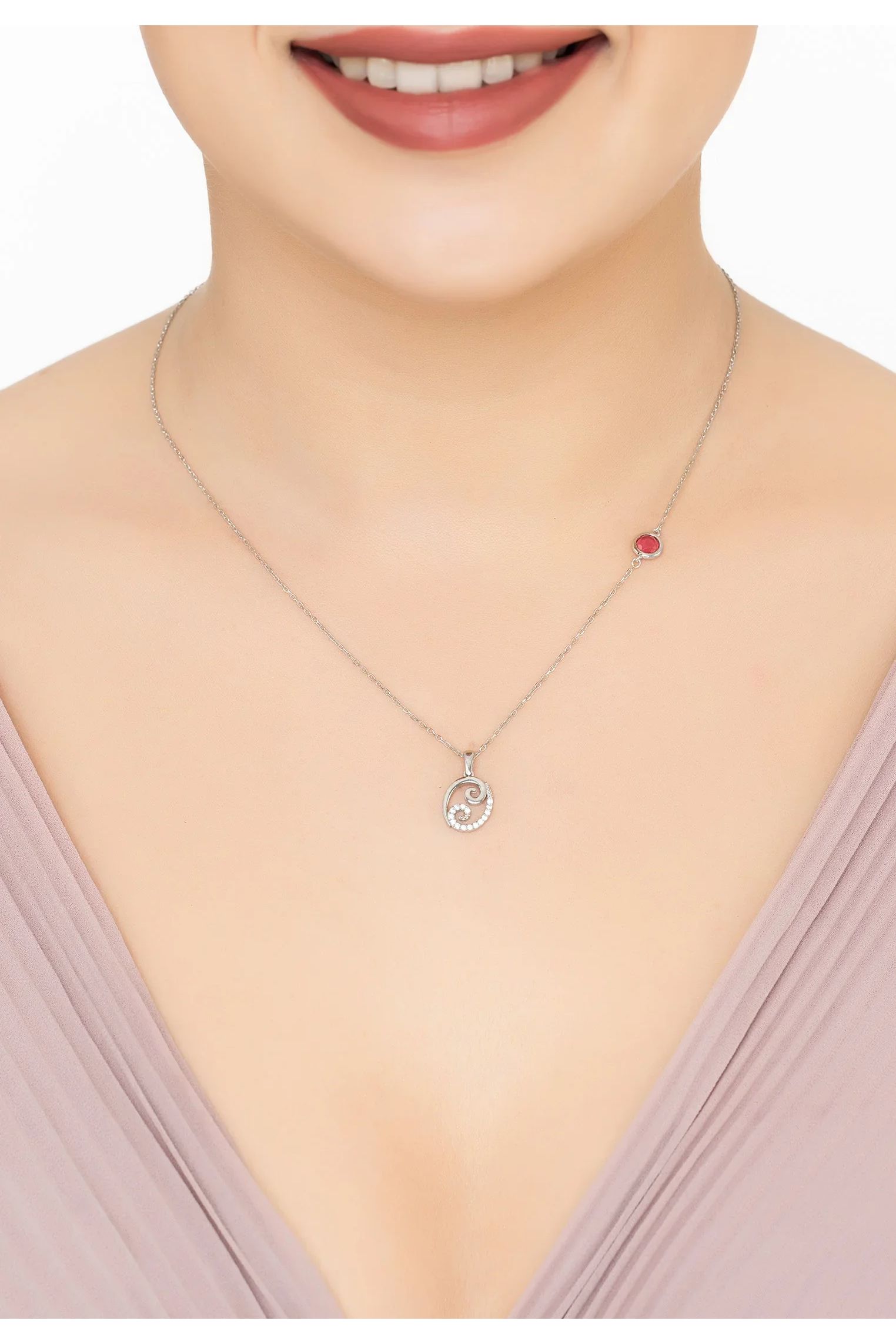 Zodiac Birthstone Cancer Necklace Ruby Silver