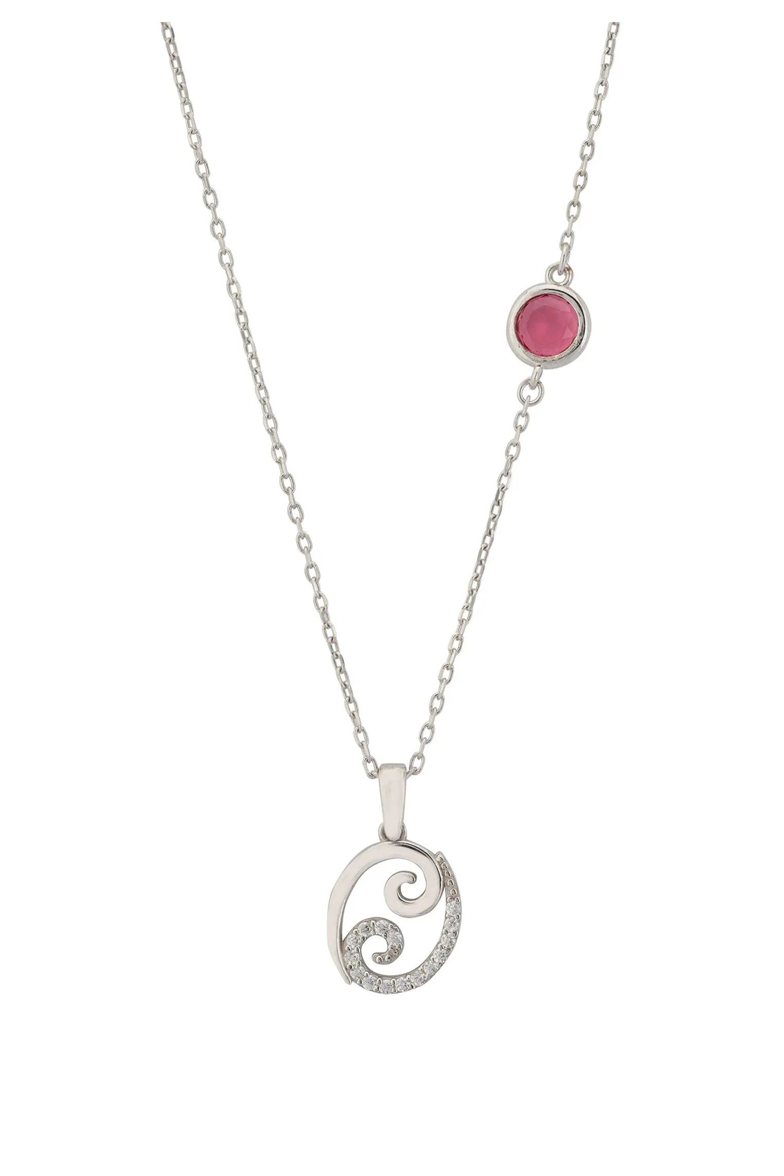 Zodiac Birthstone Cancer Necklace Ruby Silver