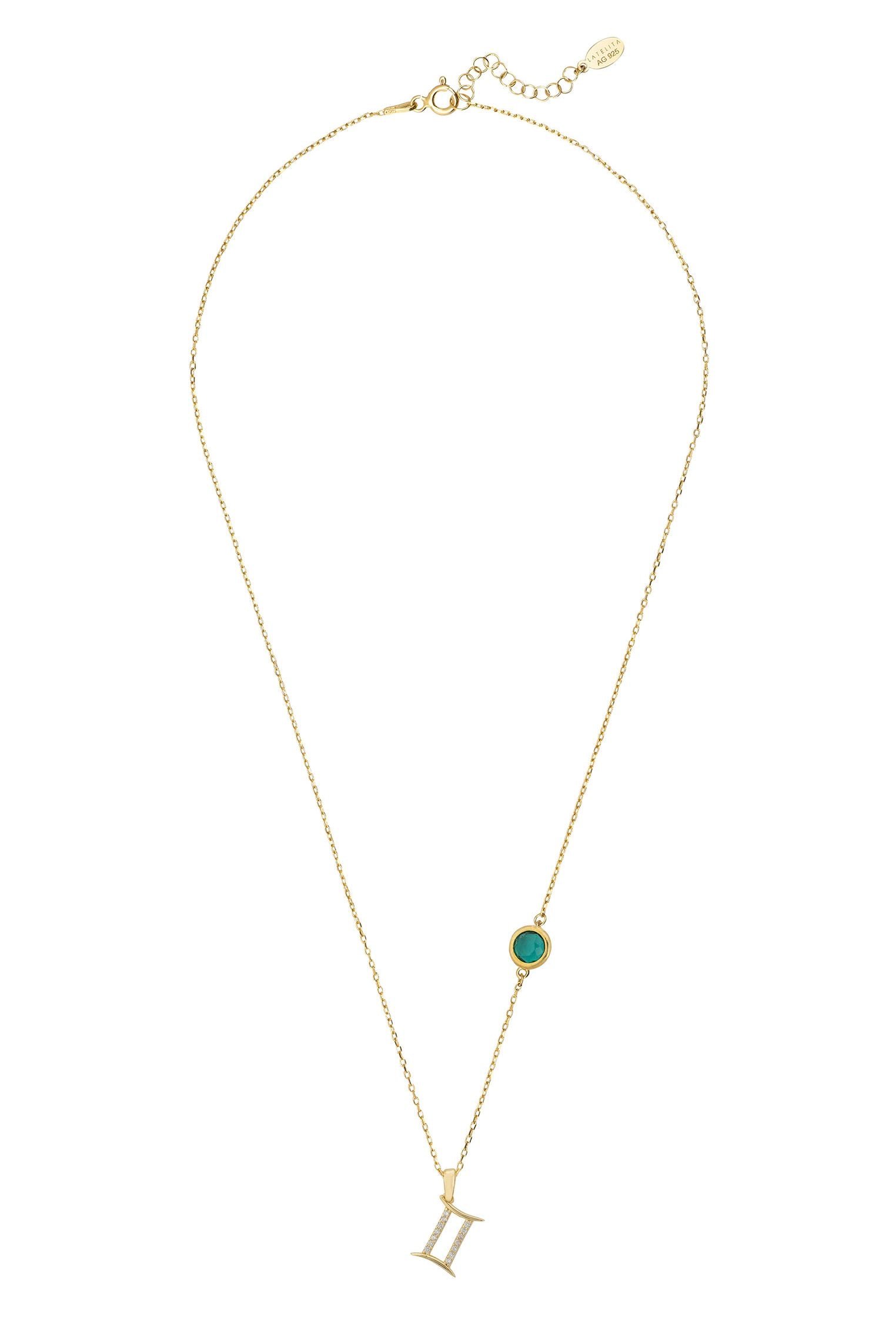Zodiac Birthstone Gemini Necklace Emerald Gold