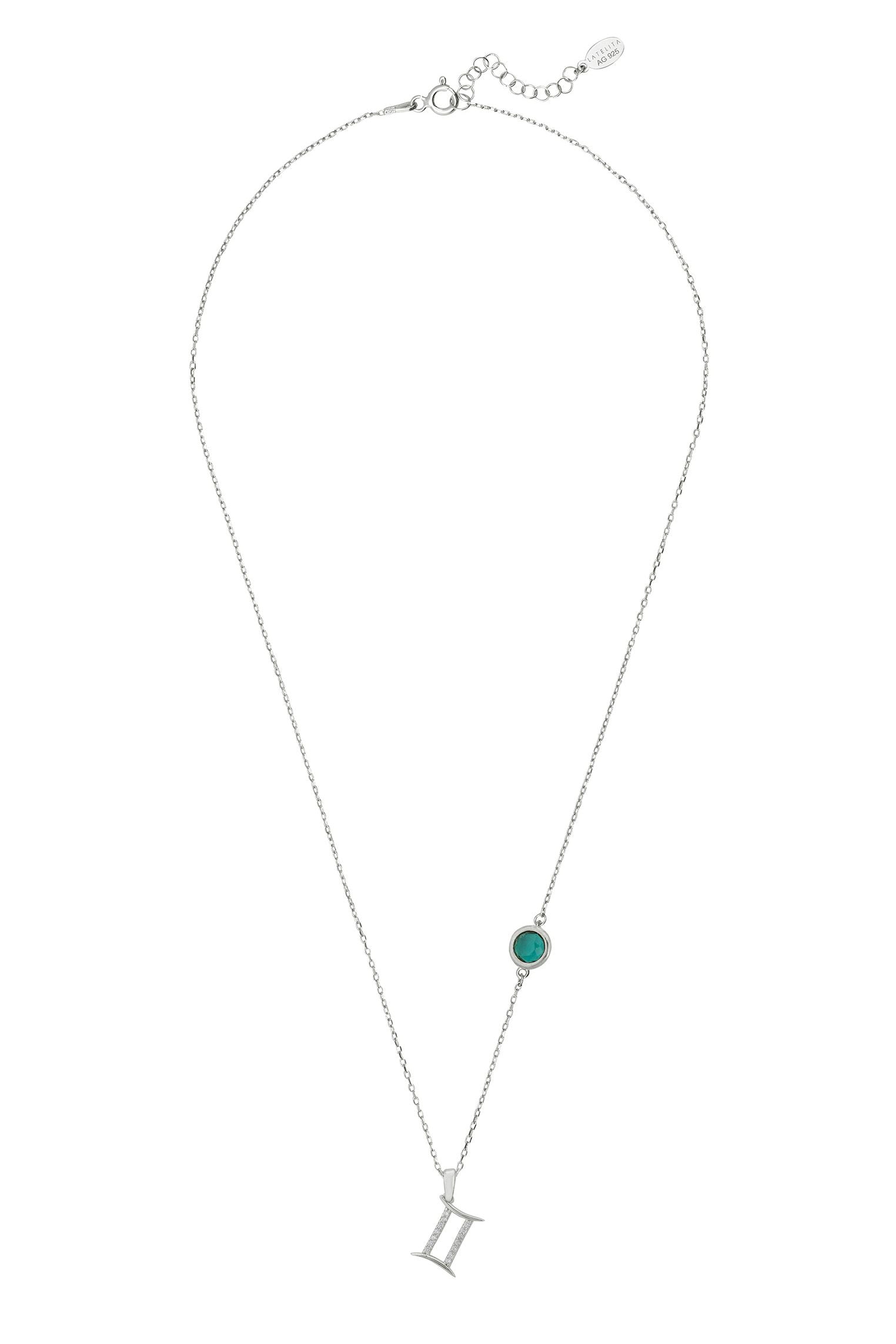 Sternzeichen Geburtsstein Zwilling Halskette Smaragd Silber