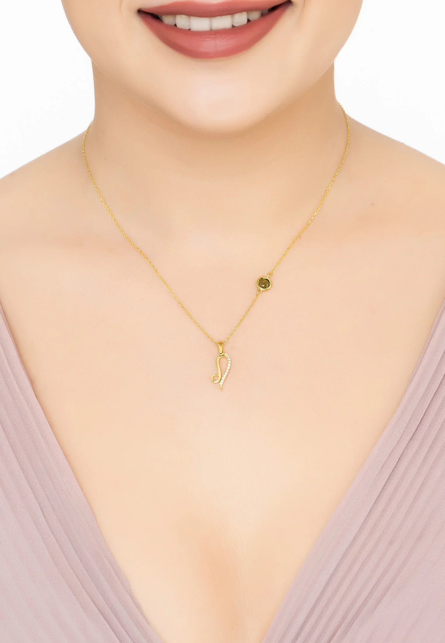 Zodiac Birthstone Leo Necklace Peridot Gold
