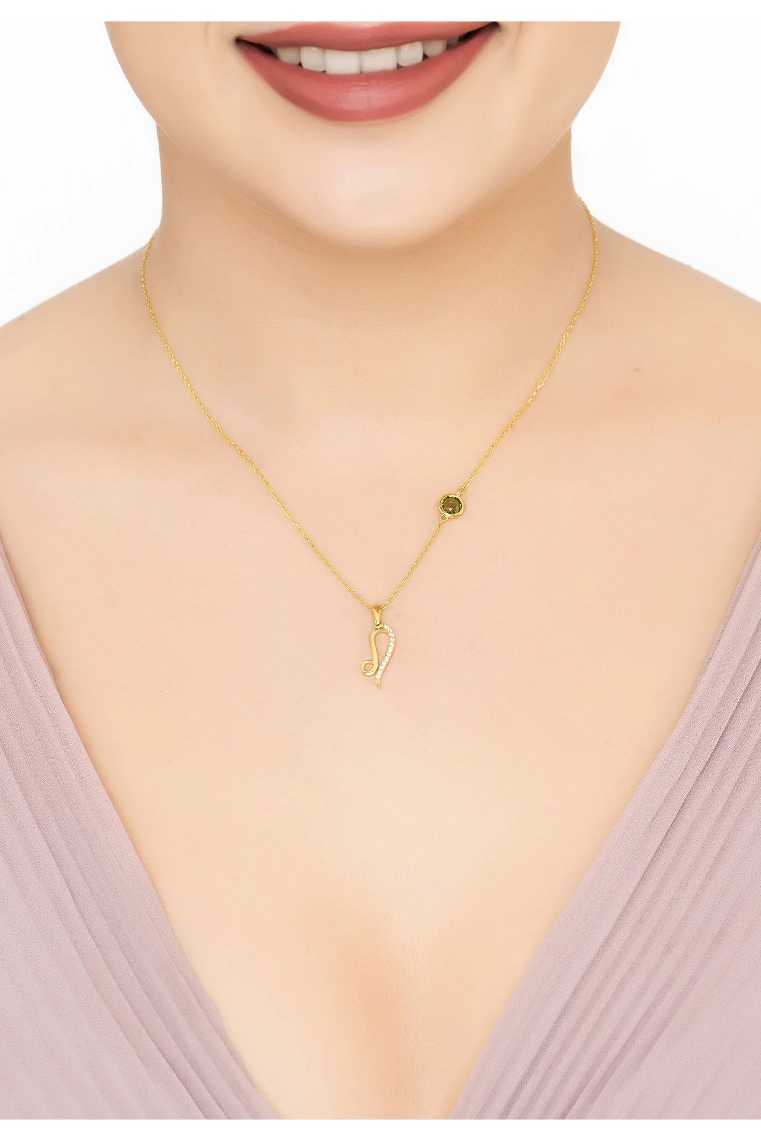 Sternzeichen Geburtsstein Löwe Halskette Peridot Gold