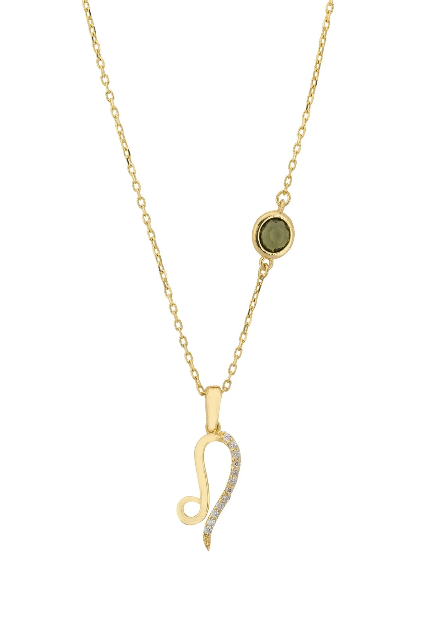 Zodiac Birthstone Leo Necklace Peridot Gold