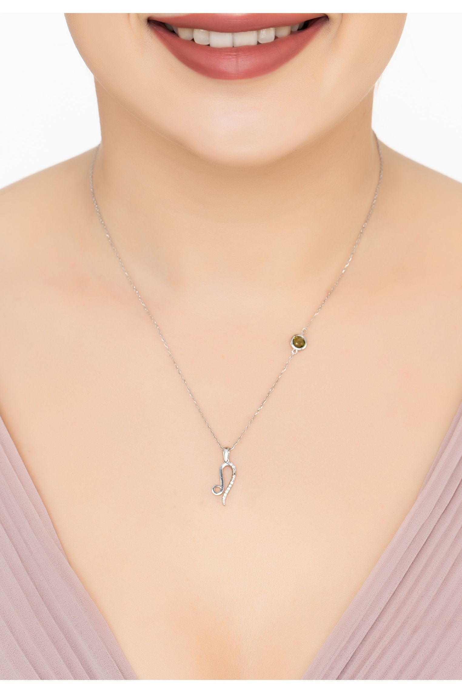 Zodiac Birthstone Leo Necklace Peridot Silver