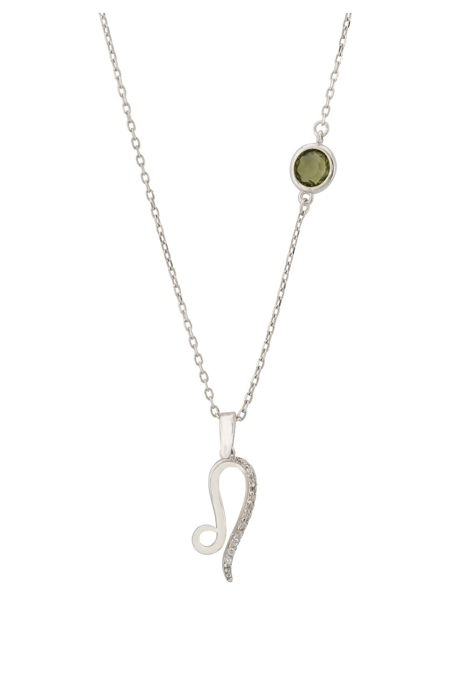 Zodiac Birthstone Leo Necklace Peridot Silver