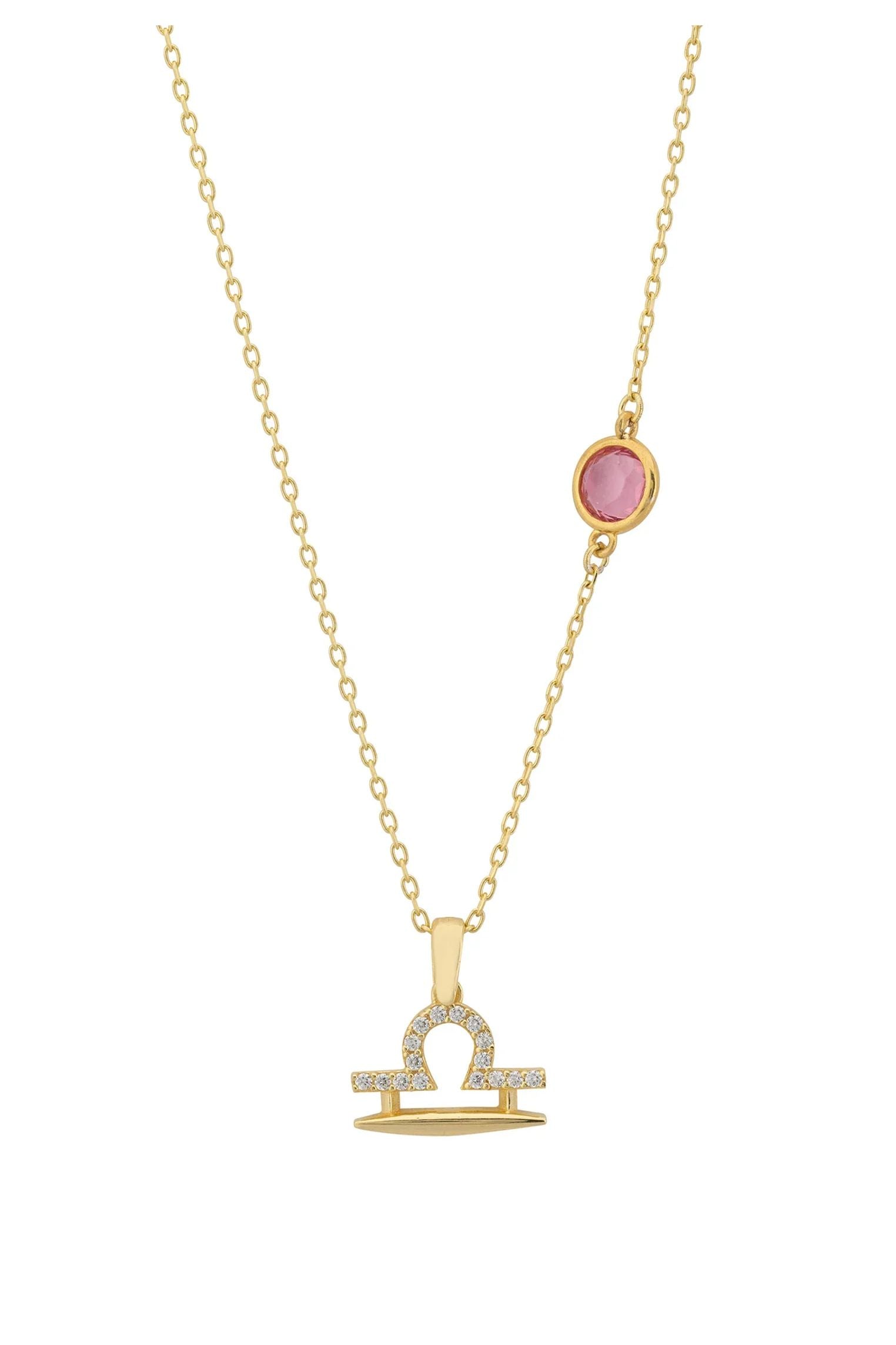 Sternzeichen Geburtsstein Waage Halskette Rosa Turmalin Gold
