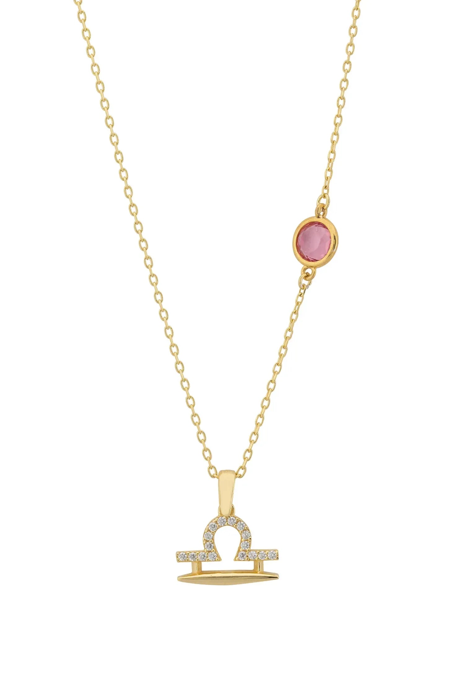 Zodiac Birthstone Libra Necklace Pink Tourmaline Gold