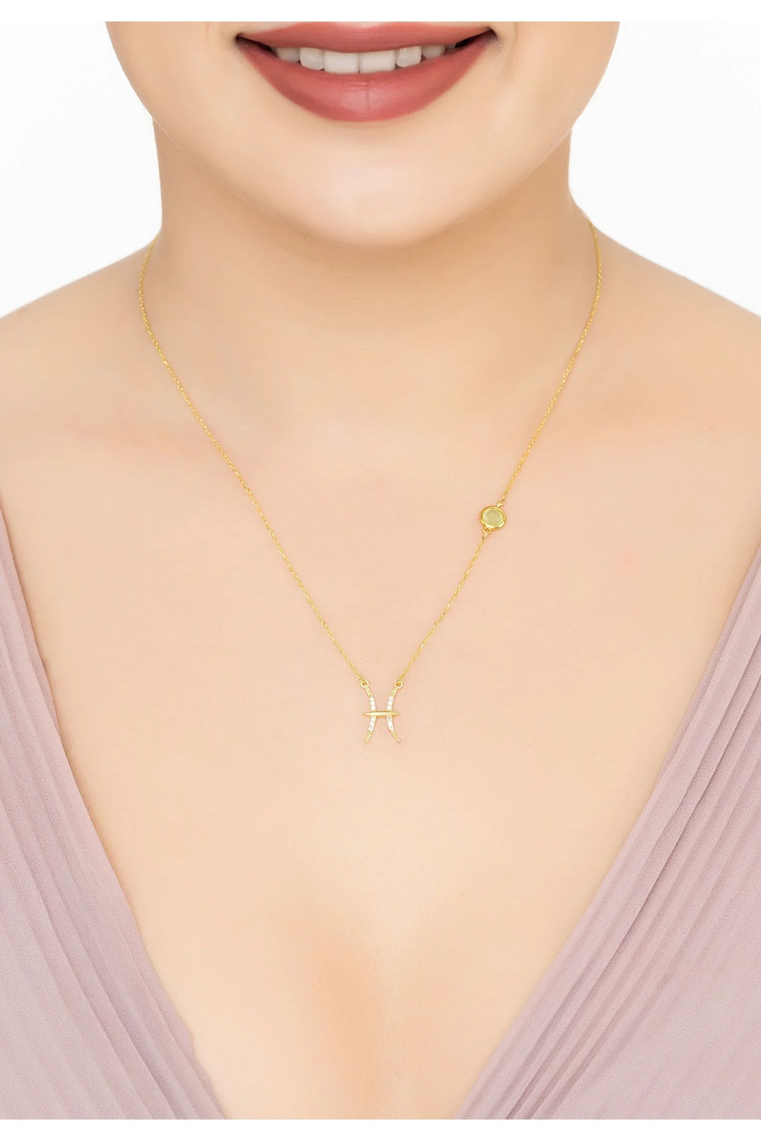 Collar con la piedra de nacimiento del zodíaco Piscis: calcedonia aguamarina y oro