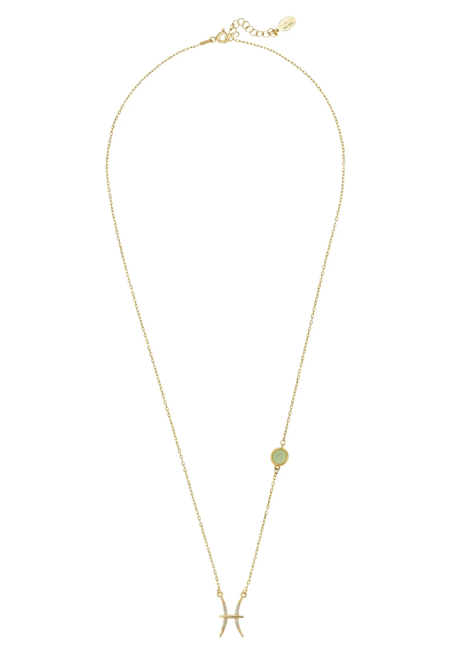 Collar con la piedra de nacimiento del zodíaco Piscis: calcedonia aguamarina y oro