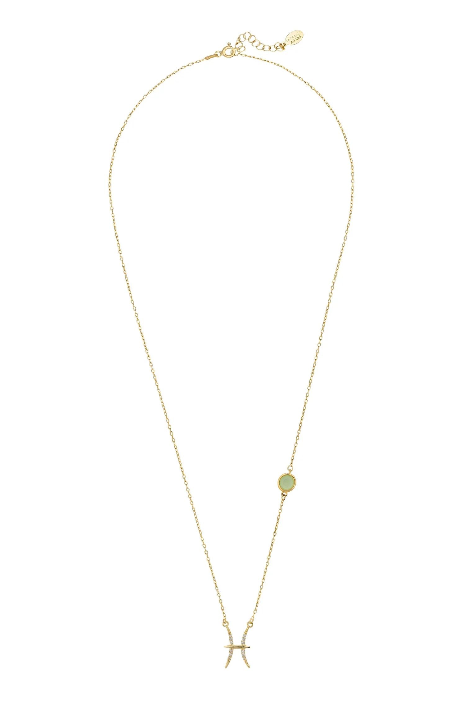 Sternzeichen Geburtsstein Fische Halskette Aqua Chalcedon Gold