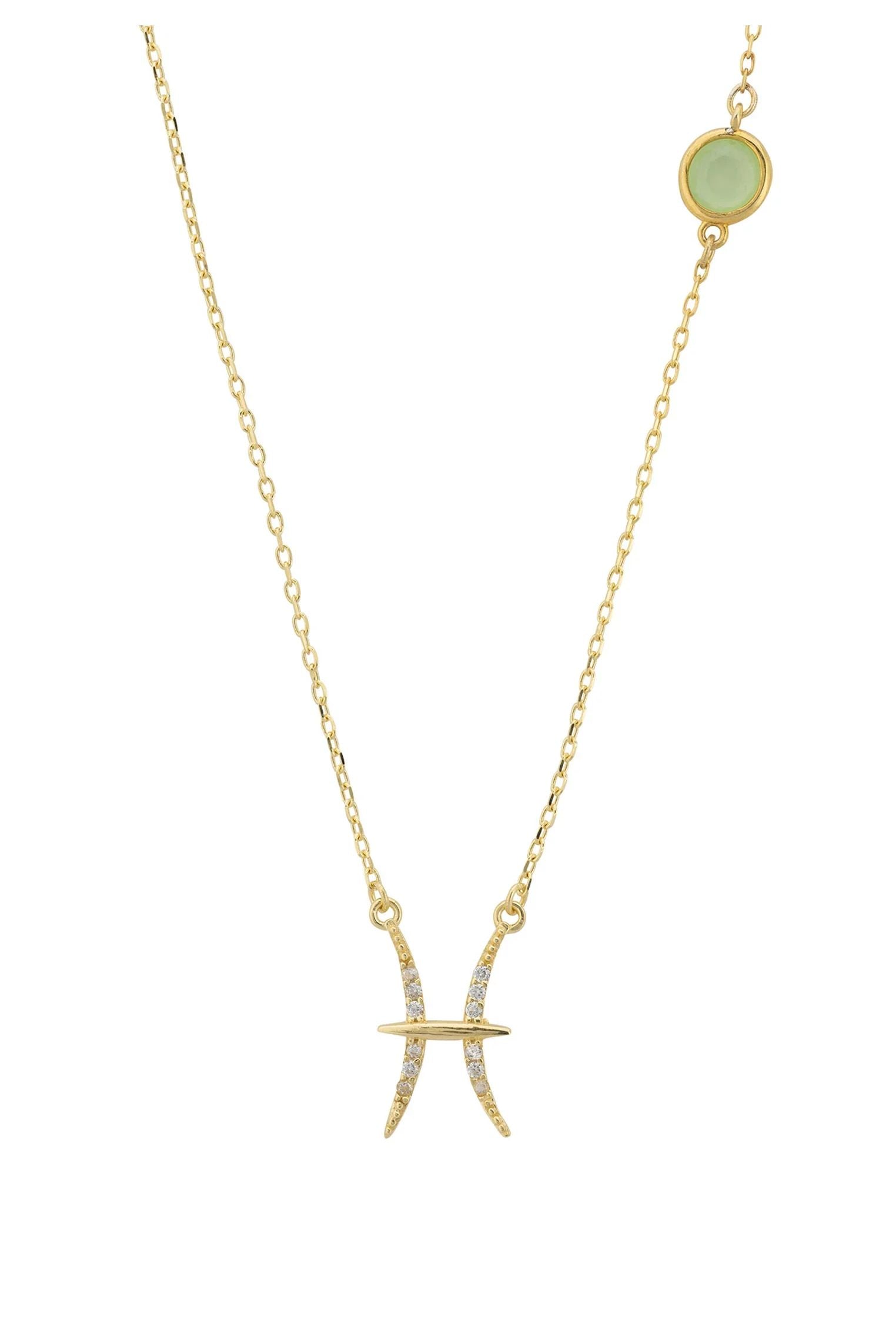 Sternzeichen Geburtsstein Fische Halskette Aqua Chalcedon Gold