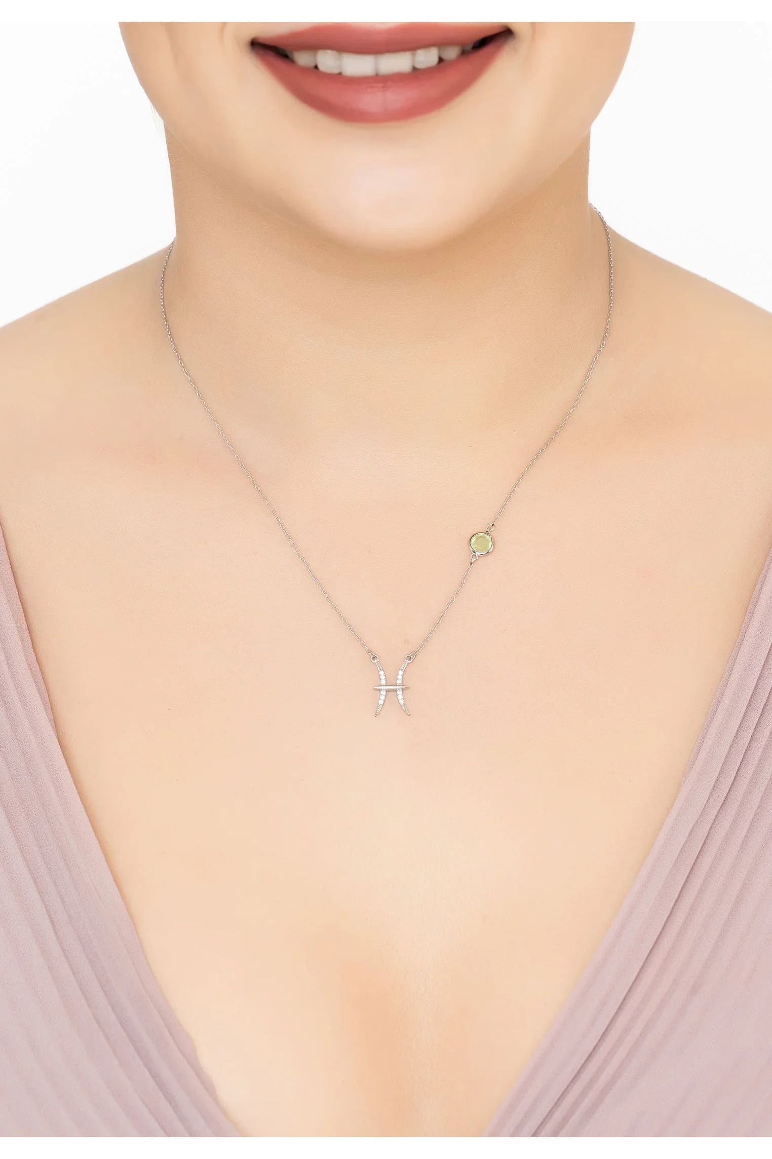 Zodiac Birthstone Pisces Necklace Aqua Chalcedony Silver