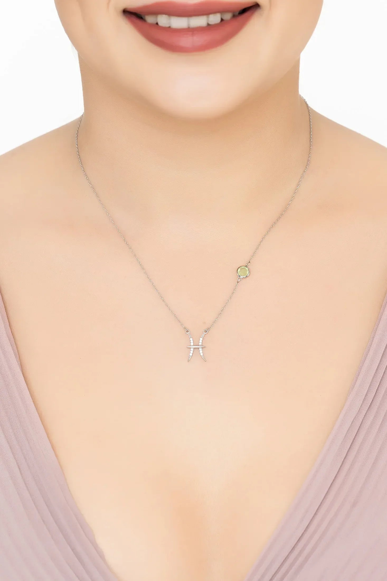 Zodiac Birthstone Pisces Necklace Aqua Chalcedony Silver