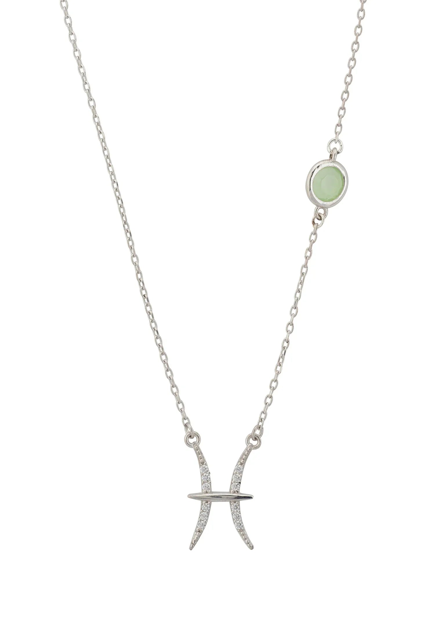 Sternzeichen Geburtsstein Fische Halskette Aqua Chalcedon Silber