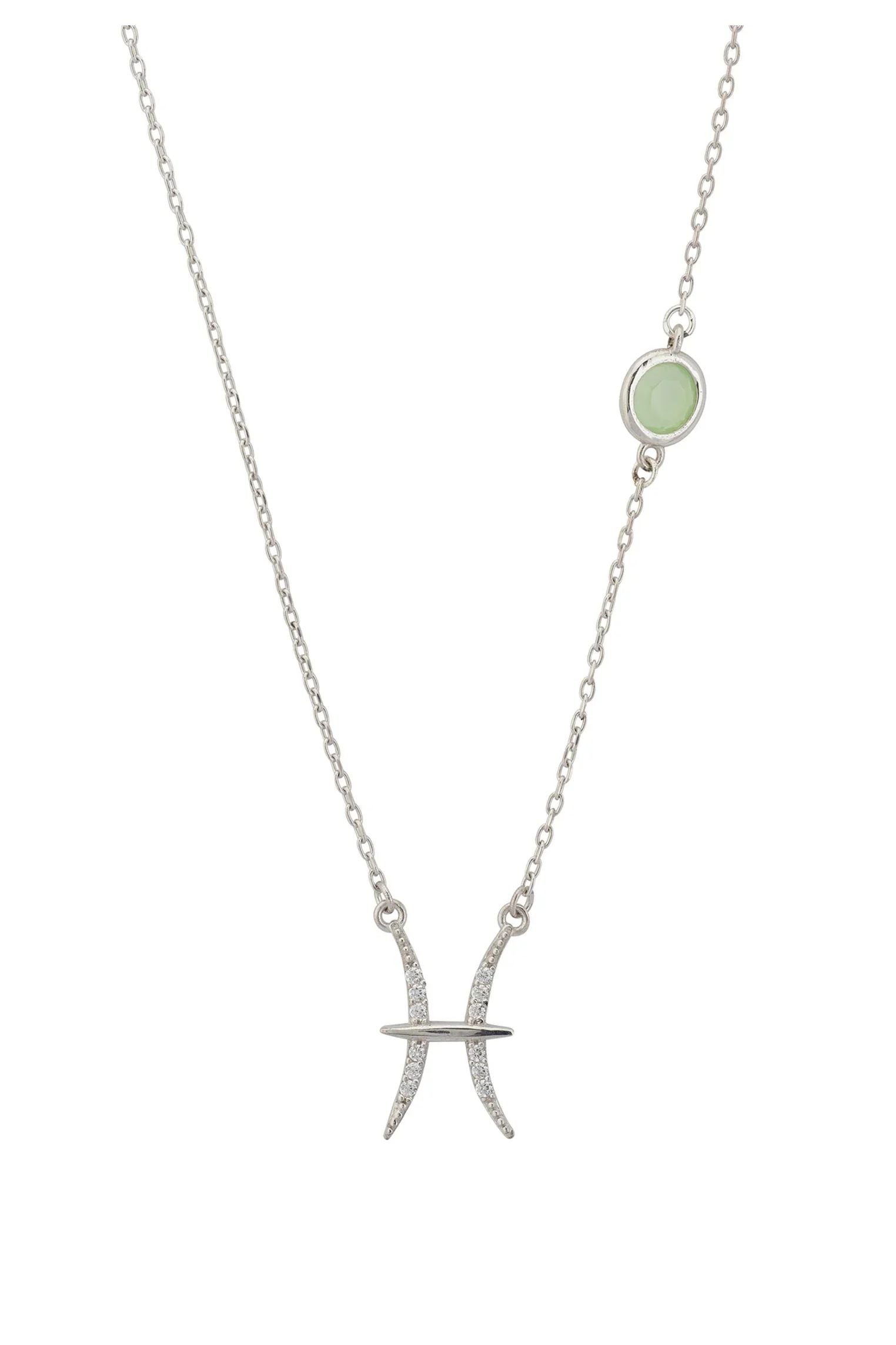 Zodiac Birthstone Pisces Necklace Aqua Chalcedony Silver