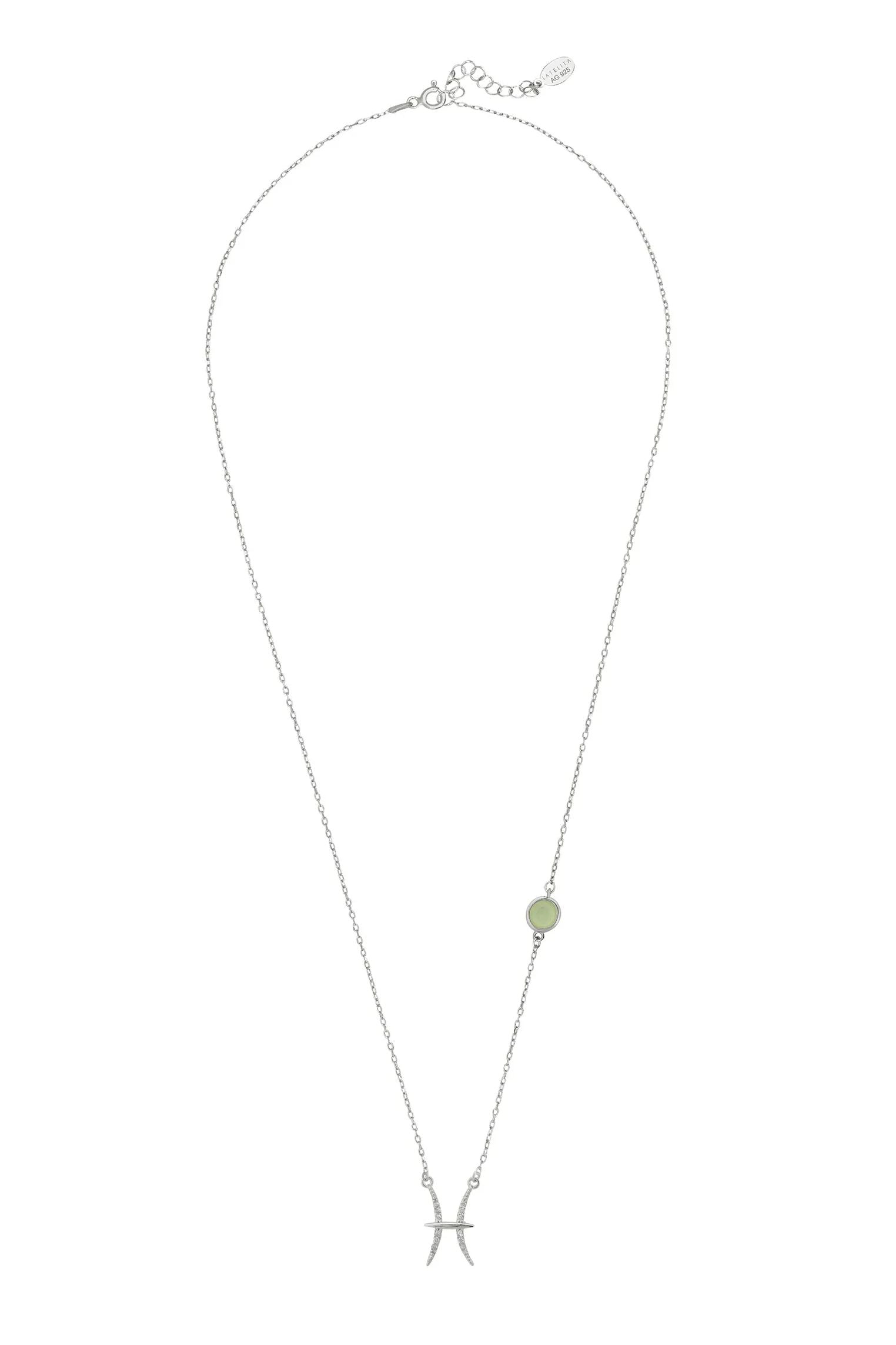 Zodiac Birthstone Pisces Necklace Aqua Chalcedony Silver