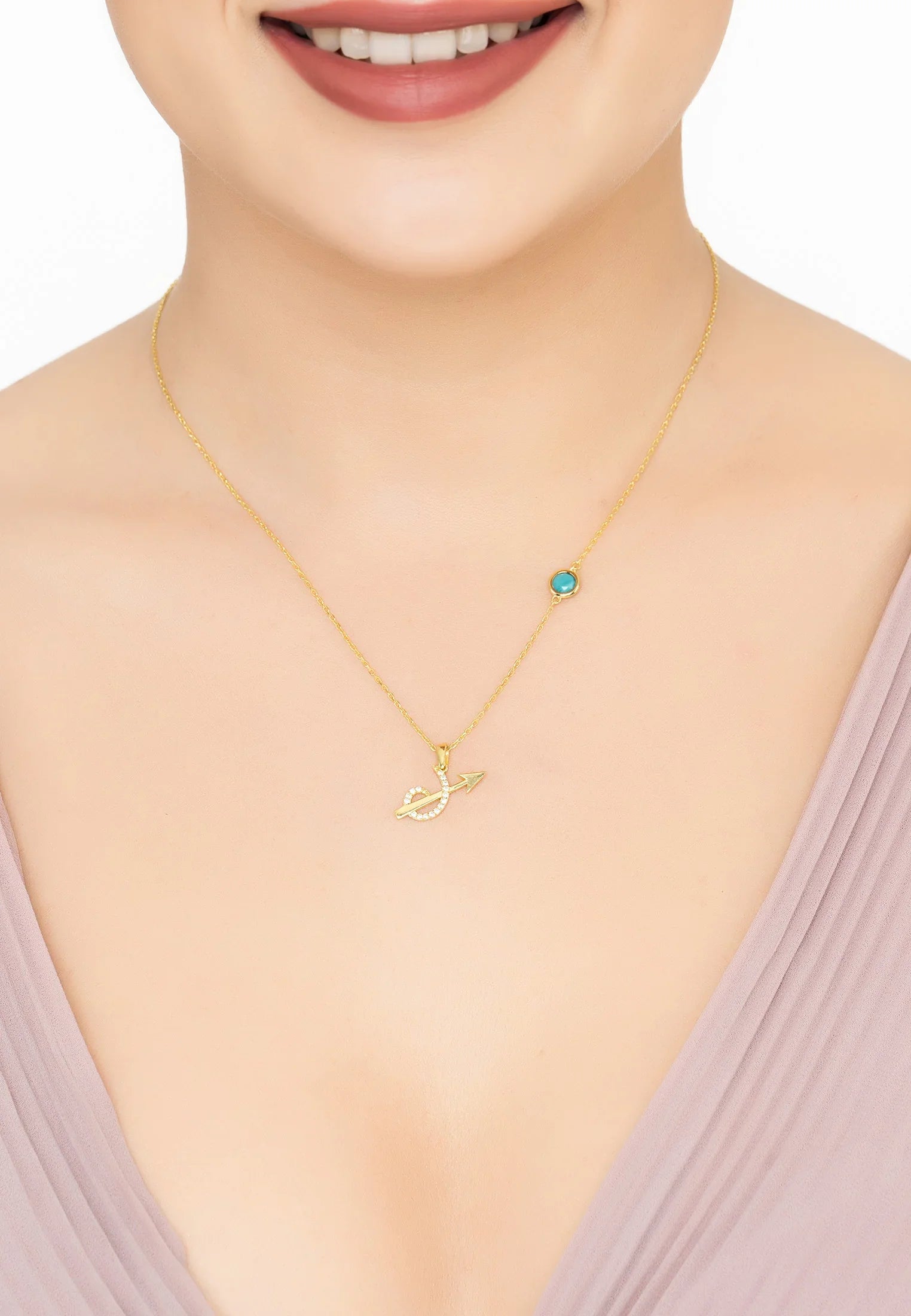 Zodiac Birthstone Sagittarius Necklace Turquoise Gold