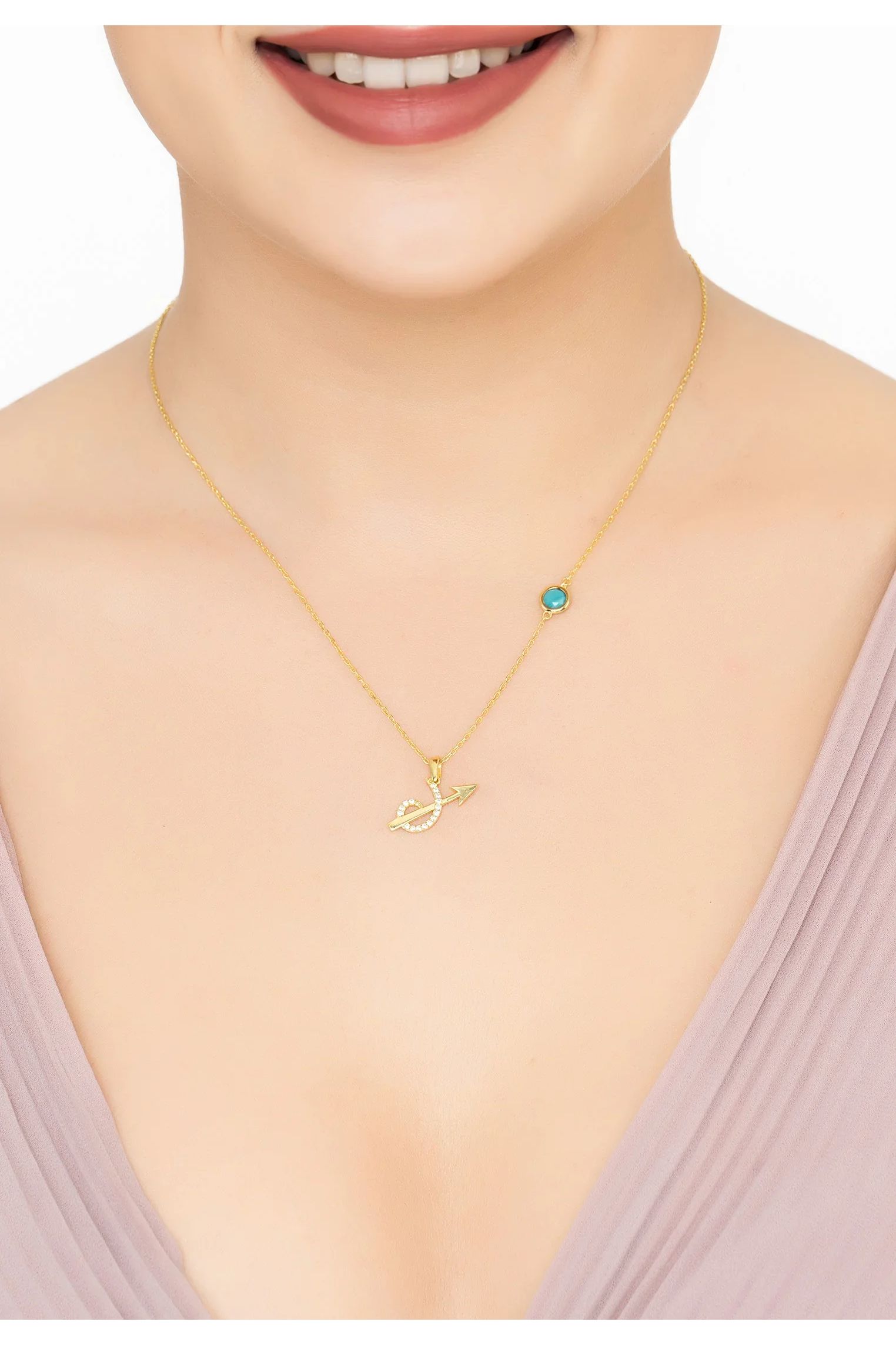 Zodiac Birthstone Sagittarius Necklace Turquoise Gold