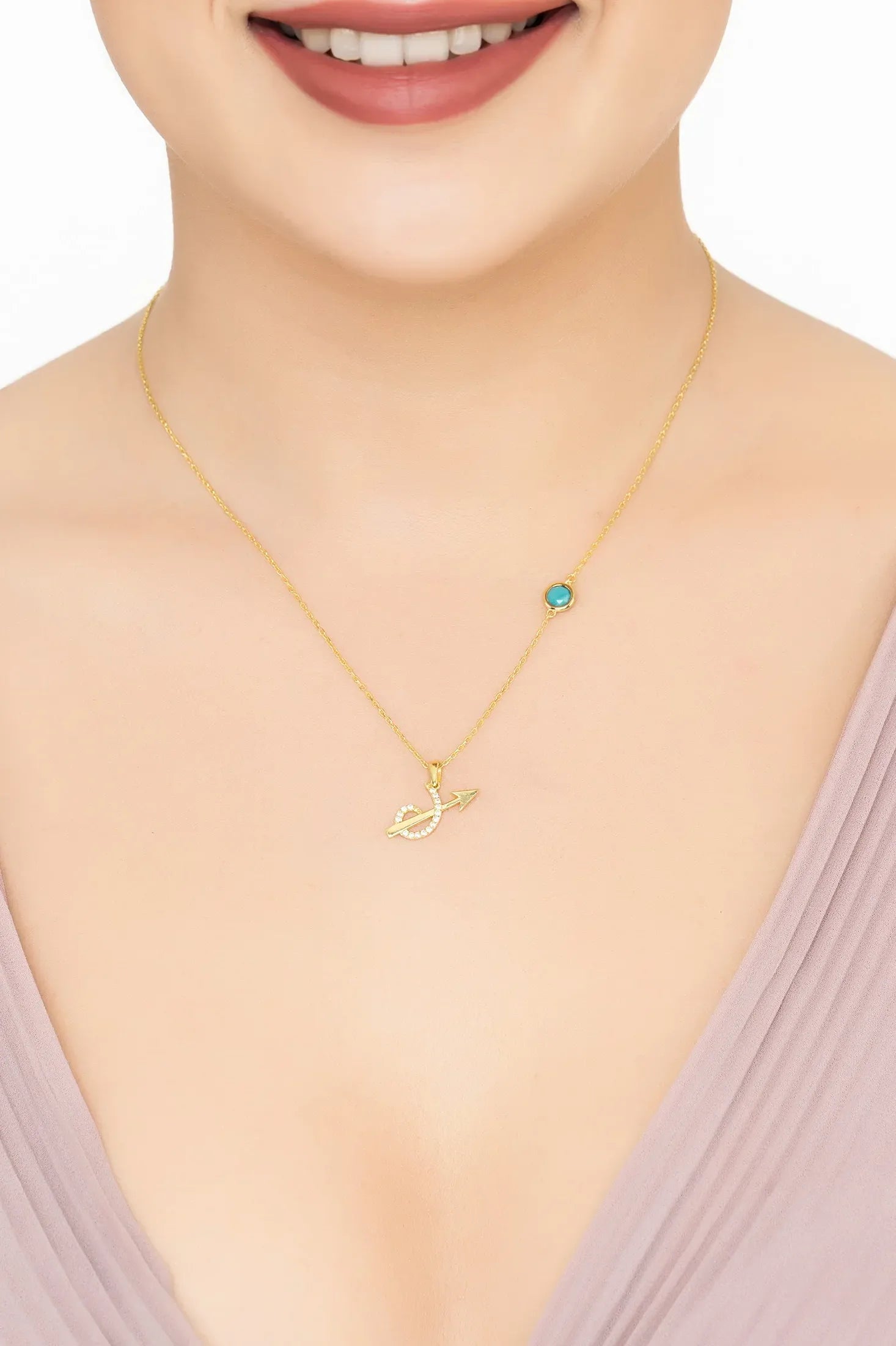 Zodiac Birthstone Sagittarius Necklace Turquoise Gold