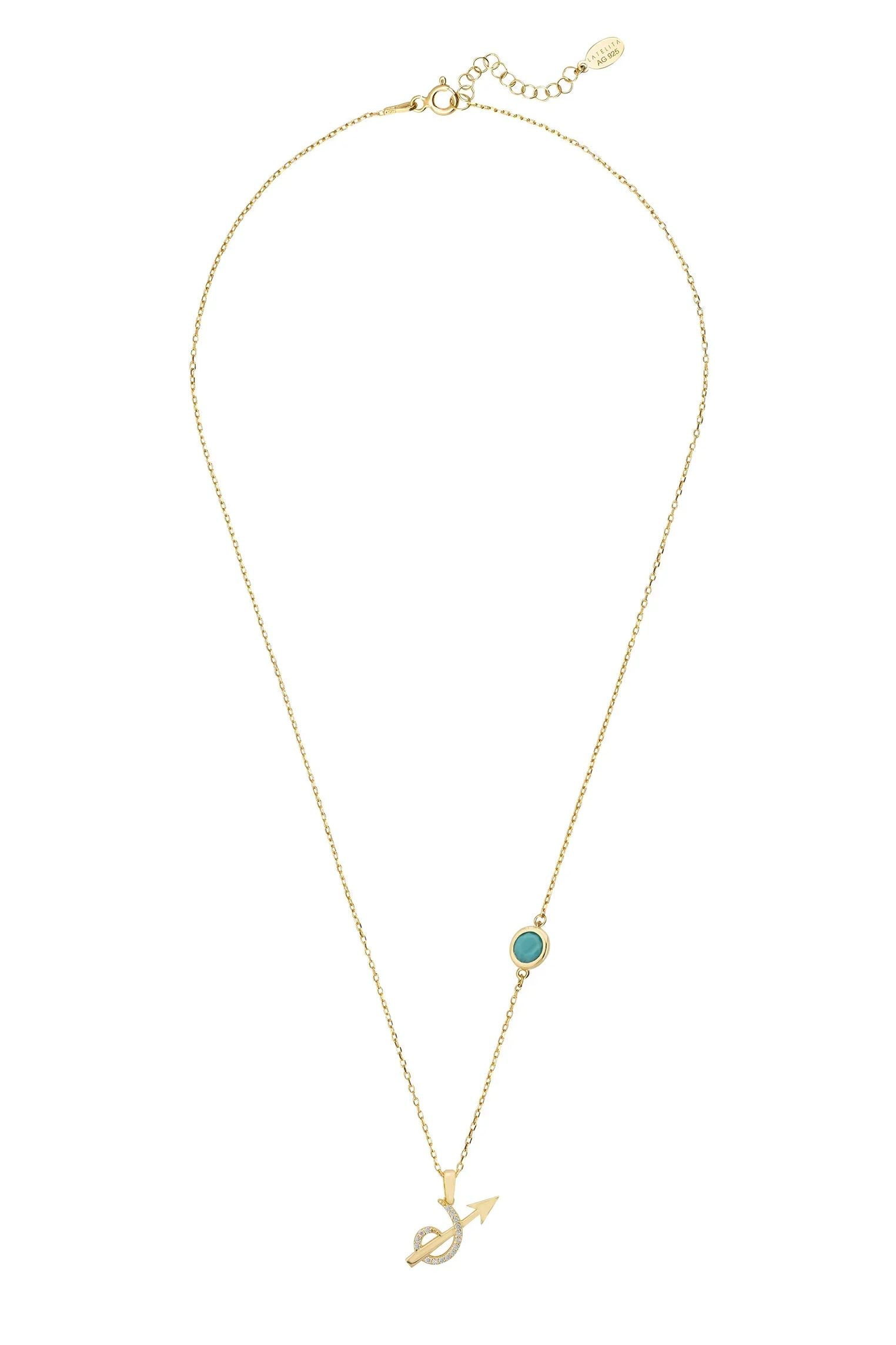 Zodiac Birthstone Sagittarius Necklace Turquoise Gold