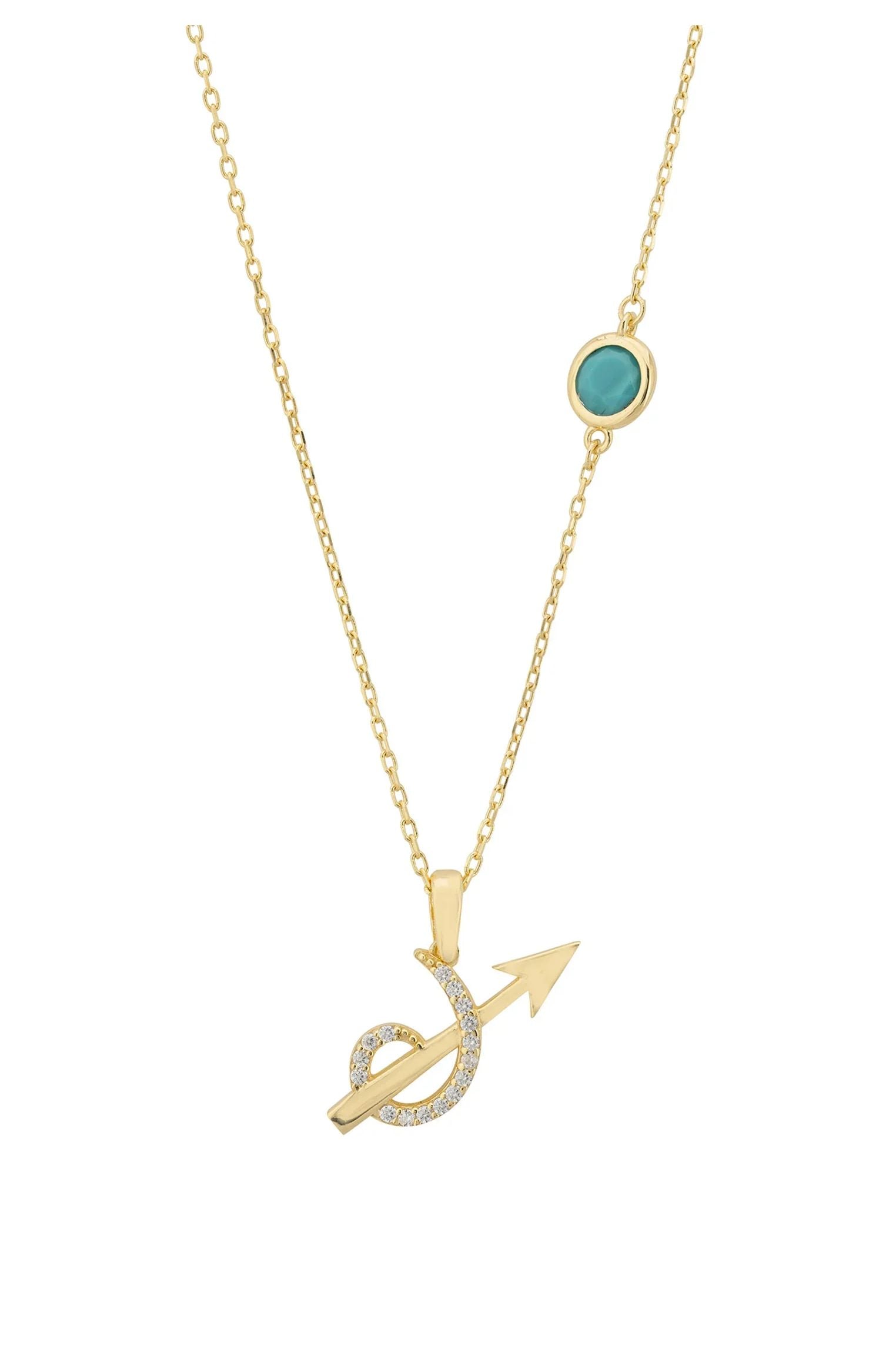 Zodiac Birthstone Sagittarius Necklace Turquoise Gold
