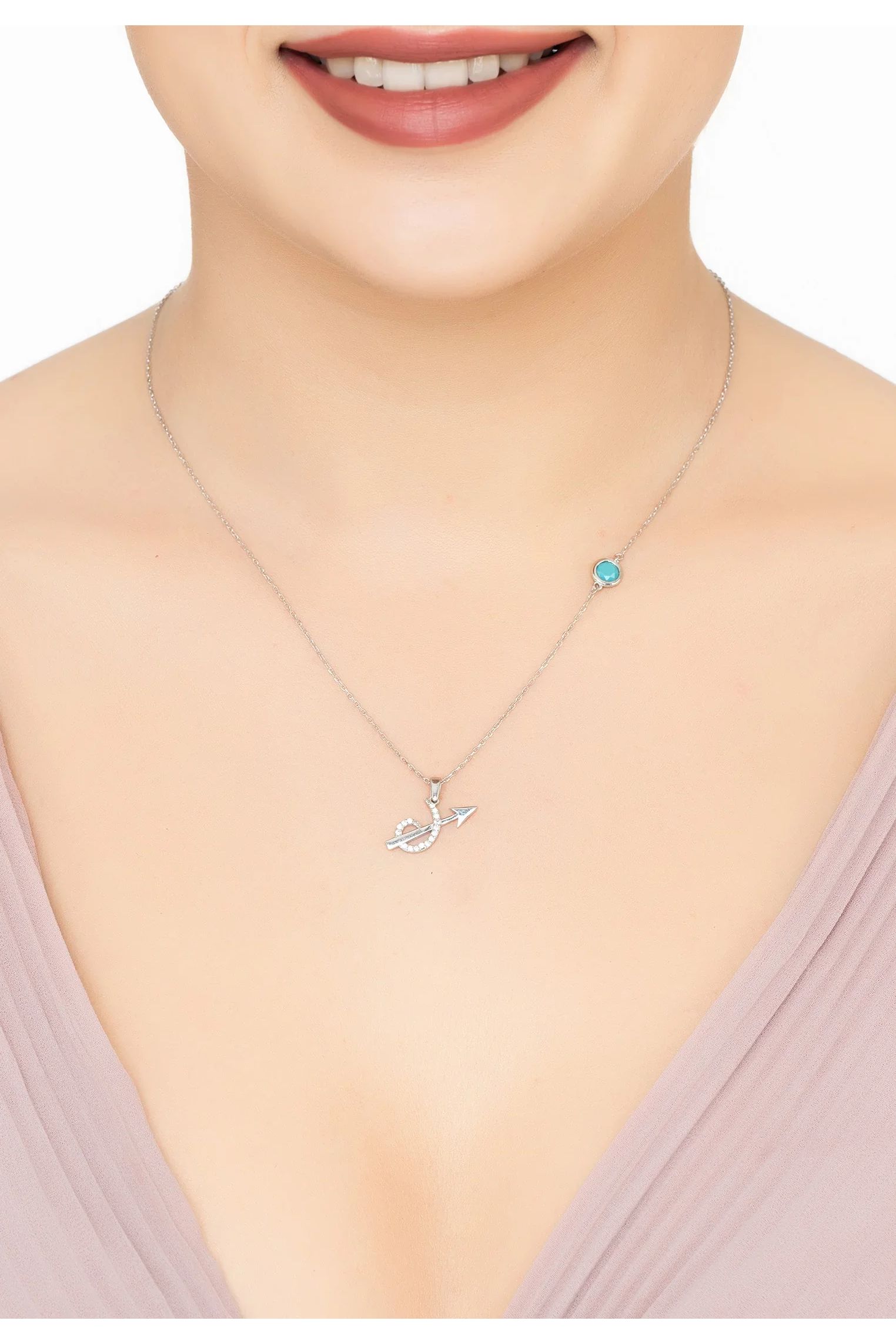 Zodiac Birthstone Sagittarius Necklace Turquoise Silver
