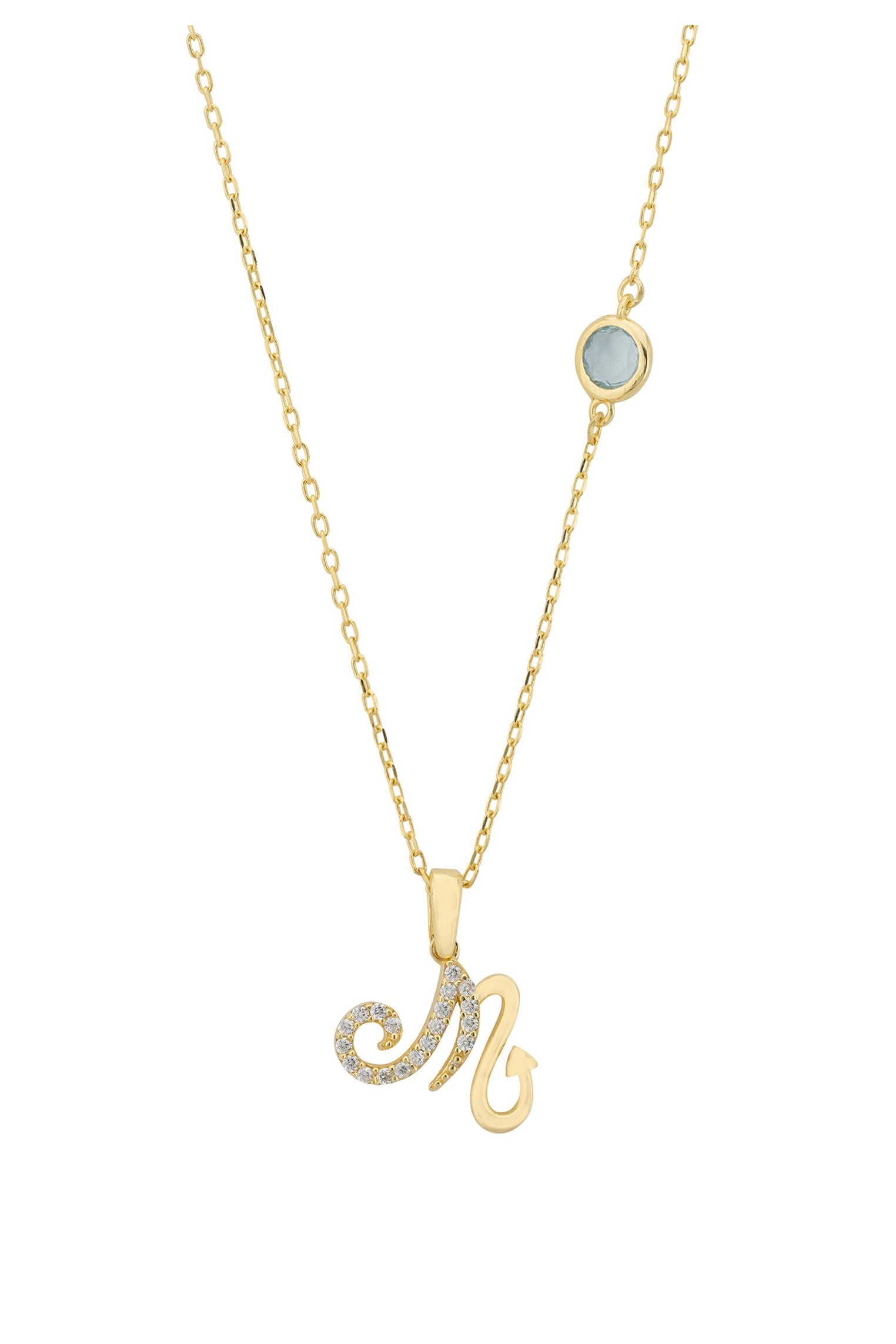 Zodiac Birthstone Scorpio Necklace Blue Topaz Gold