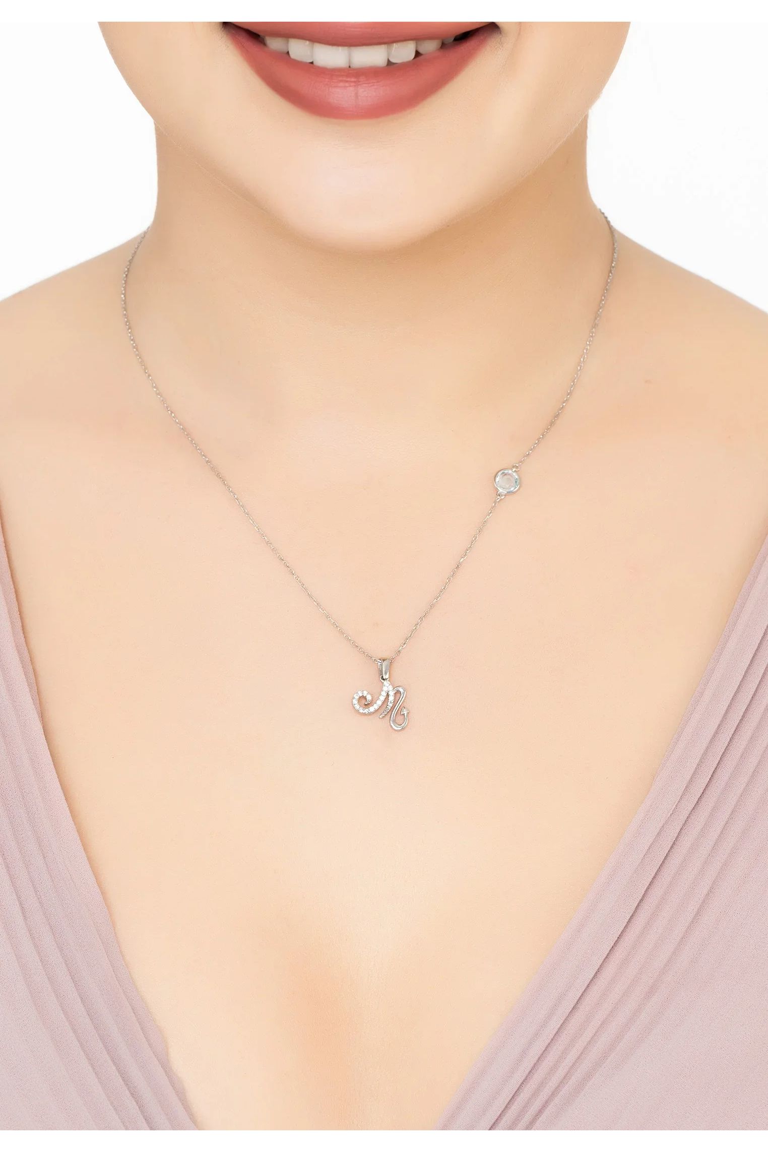 Zodiac Birthstone Scorpio Necklace Blue Topaz Silver