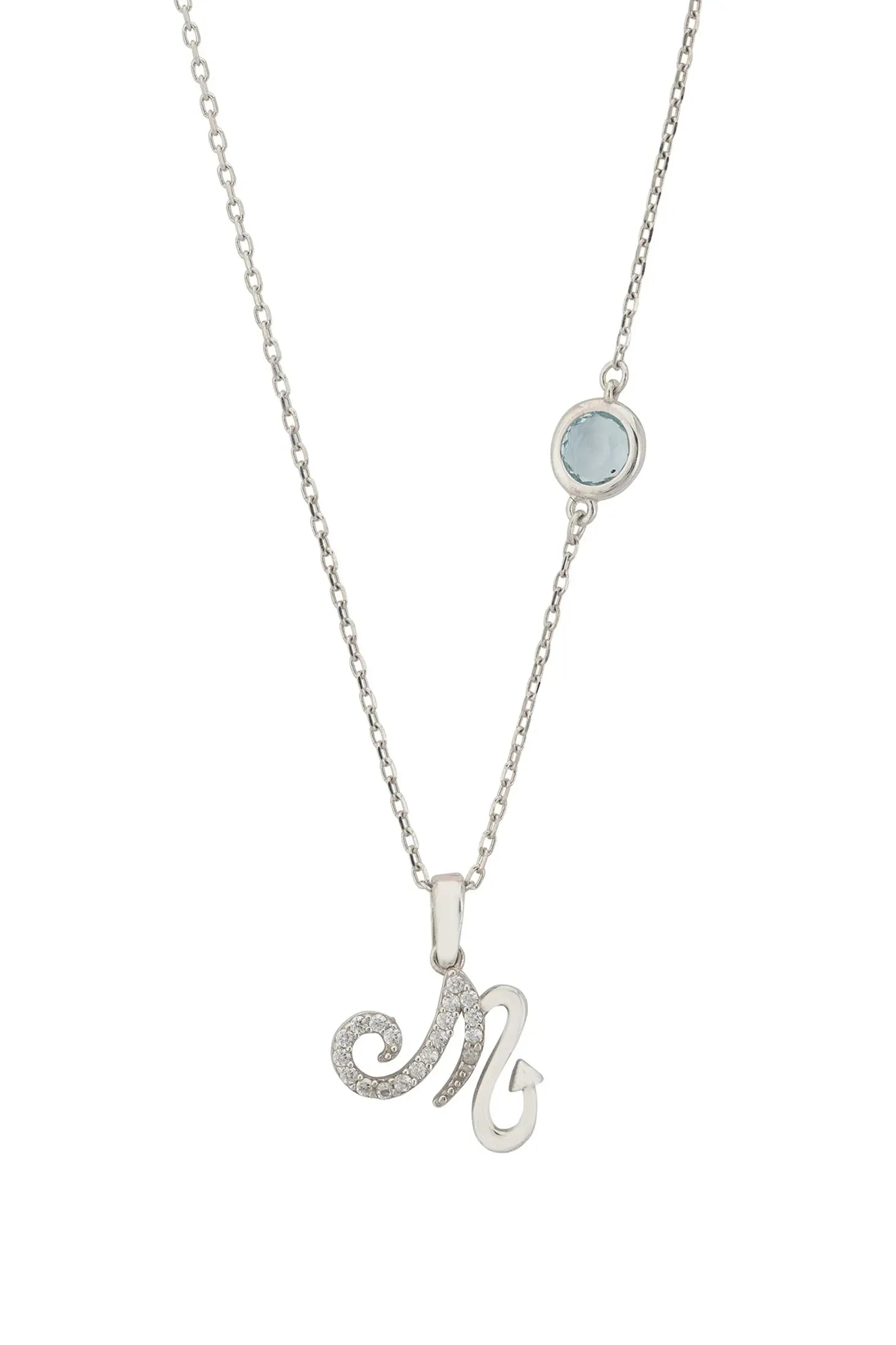 Zodiac Birthstone Scorpio Necklace Blue Topaz Silver