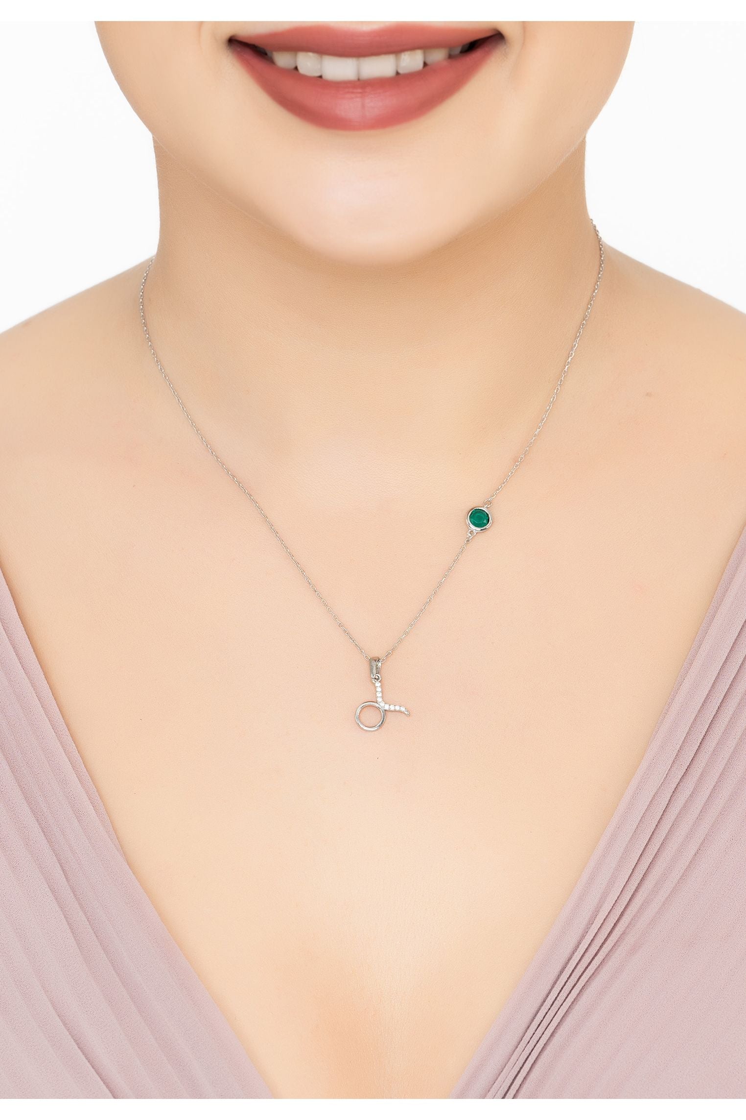 Sternzeichen Geburtsstein Stier Halskette Smaragd Silber