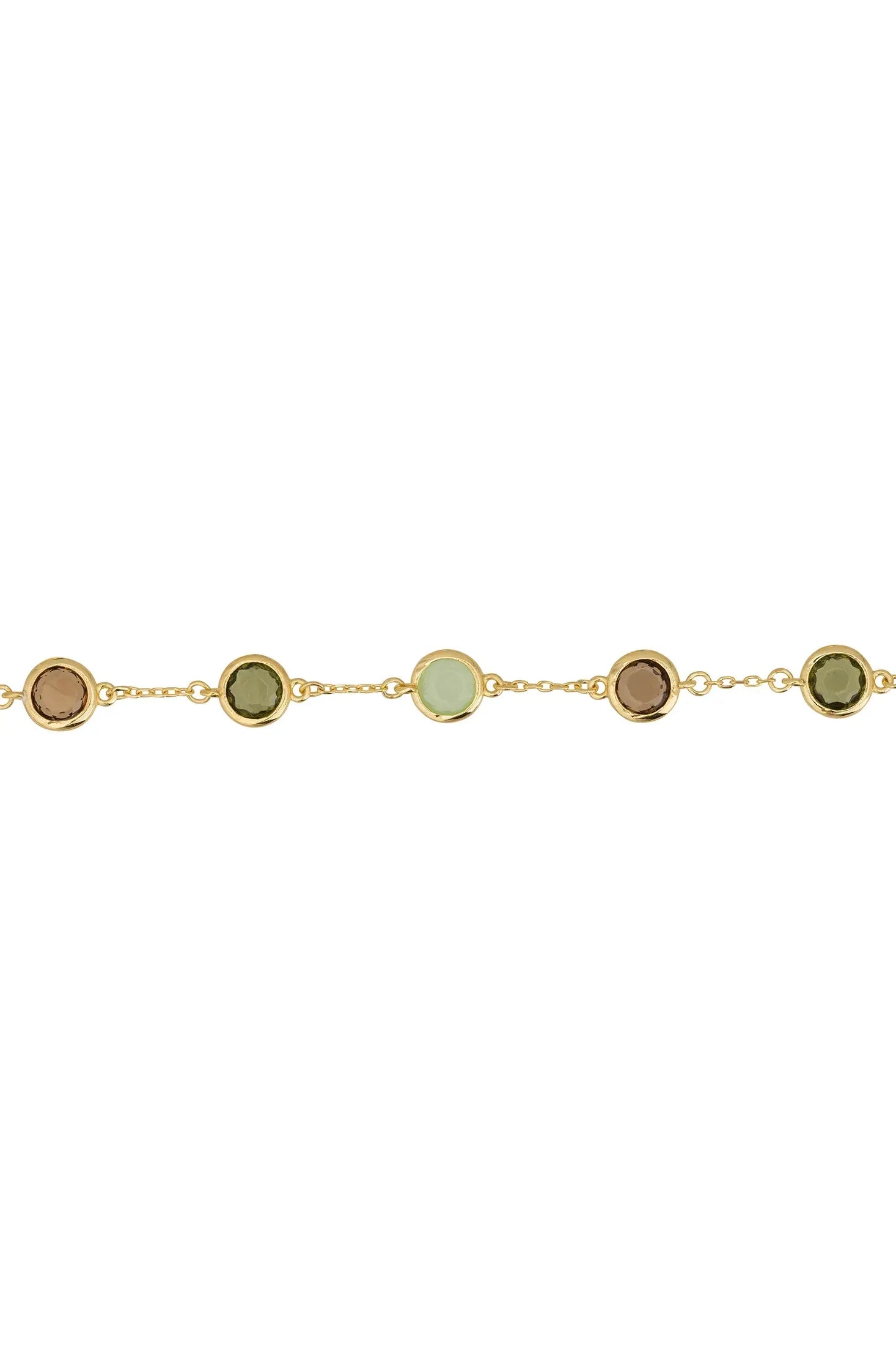 Angled view of Sardinia Bracelet Gold The Greens, showing gold finish and the jewellery profile.