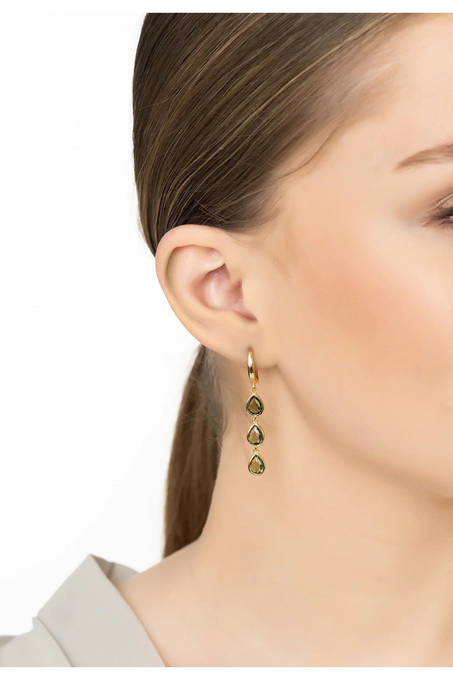 Pendientes Sardinia Triple Lágrima Oro Peridoto