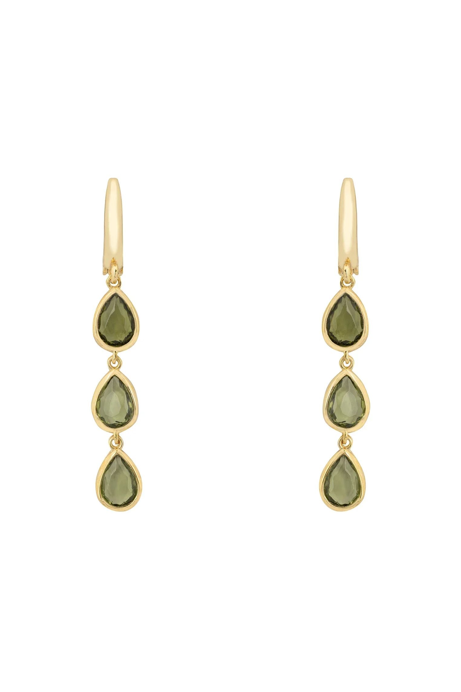 Pendientes Sardinia Triple Lágrima Oro Peridoto