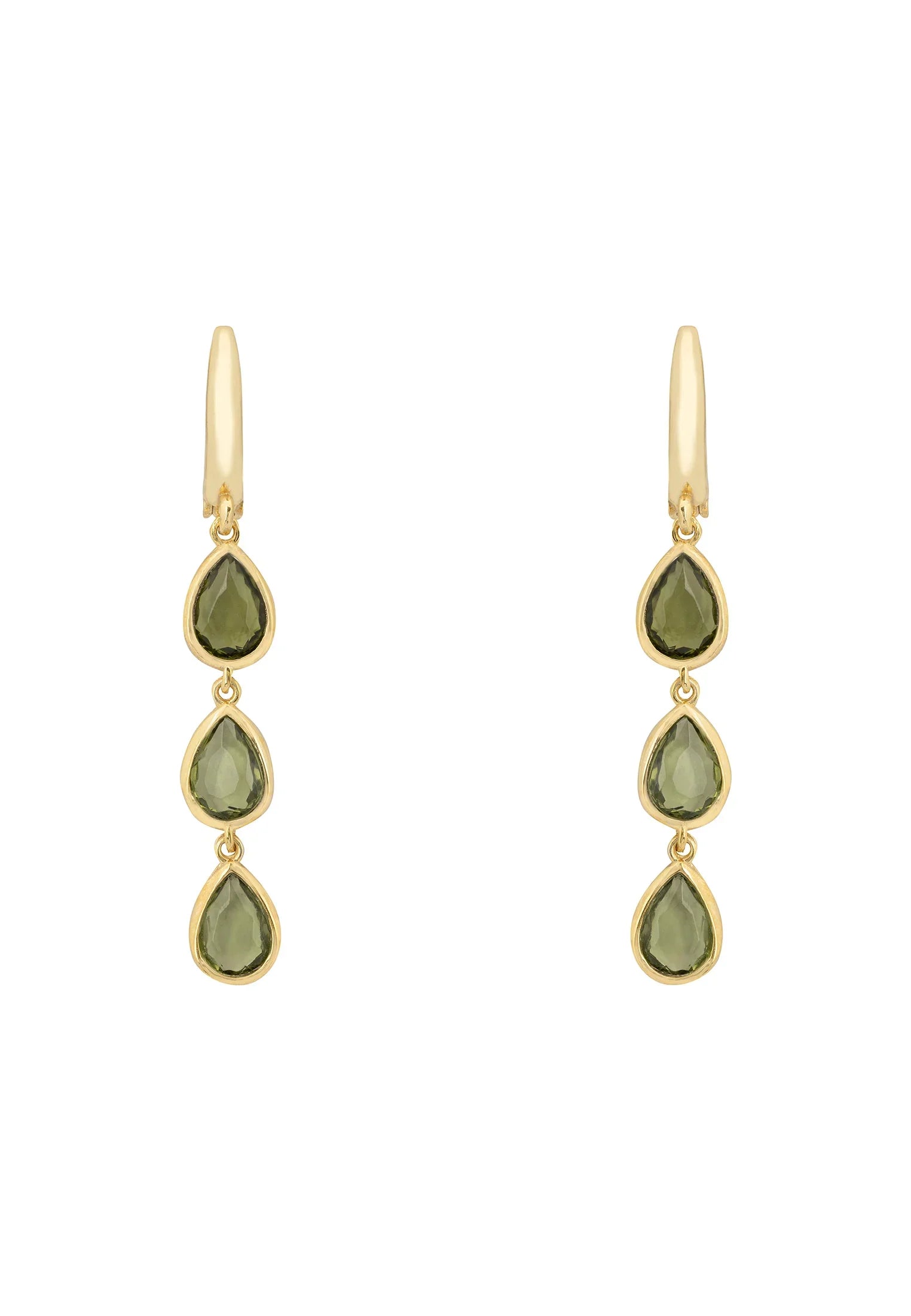 Sardinia Triple Teardrop Earrings Gold Peridot