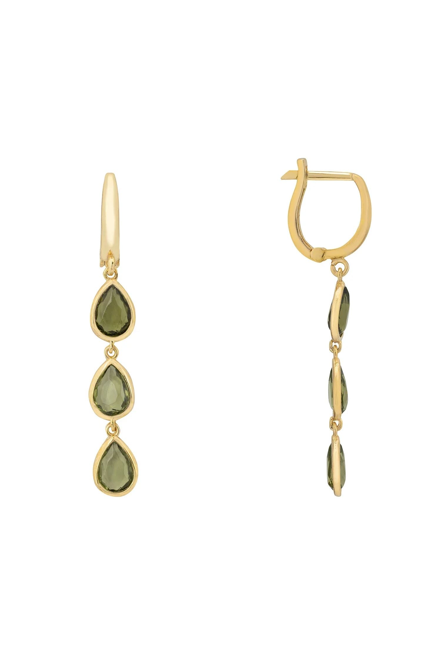 Pendientes Sardinia Triple Lágrima Oro Peridoto