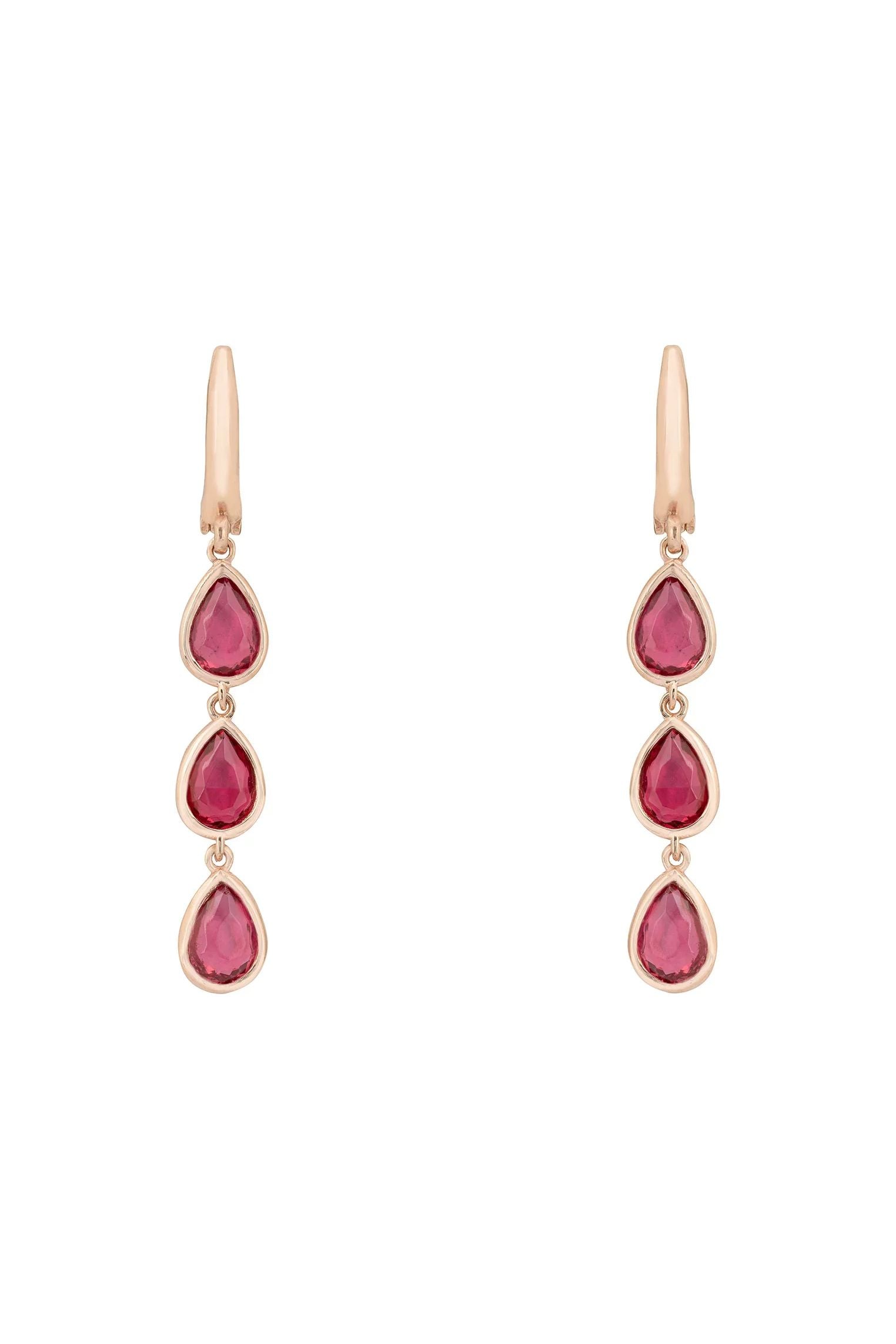Sardinia Triple Teardrop Earrings Rosegold Pink Tourmaline