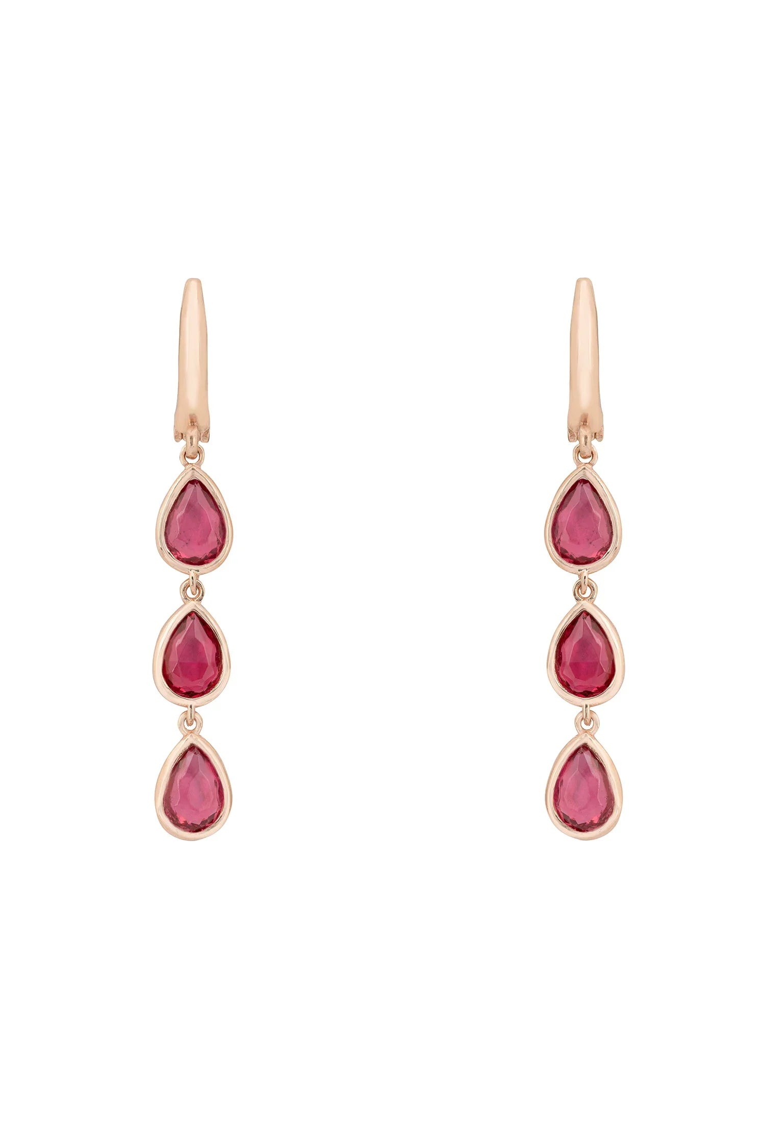 Sardinia Triple Teardrop Earrings Rosegold Pink Tourmaline