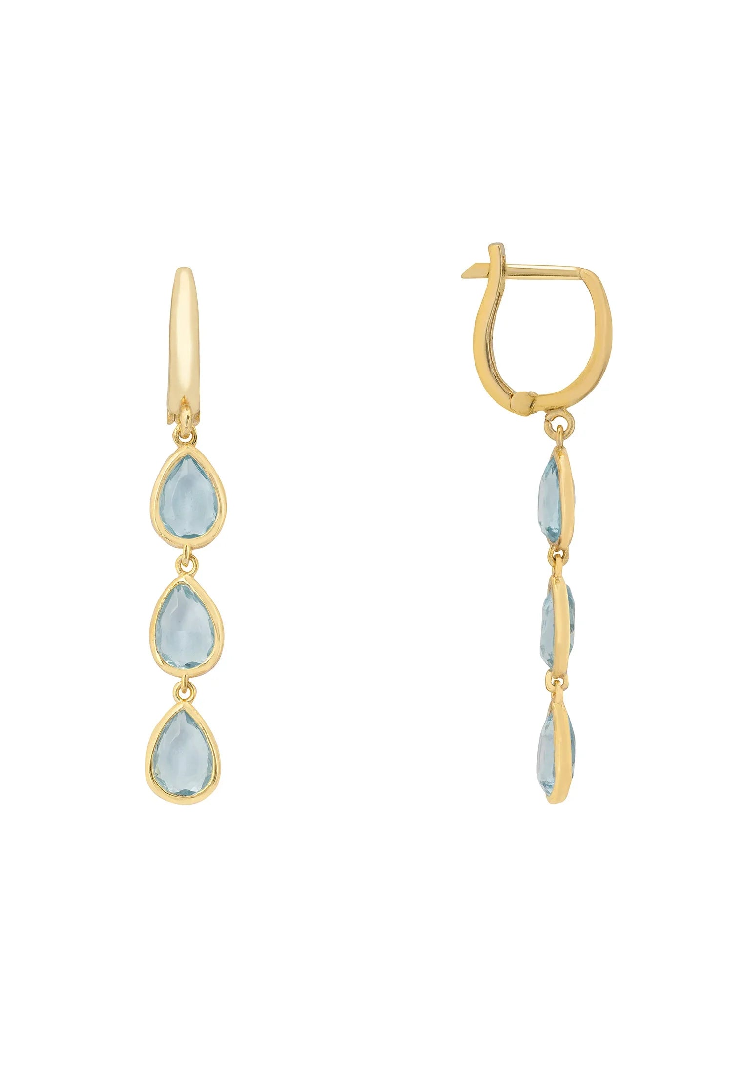 Sardinia Triple Teardrop Earrings Gold Blue Topaz