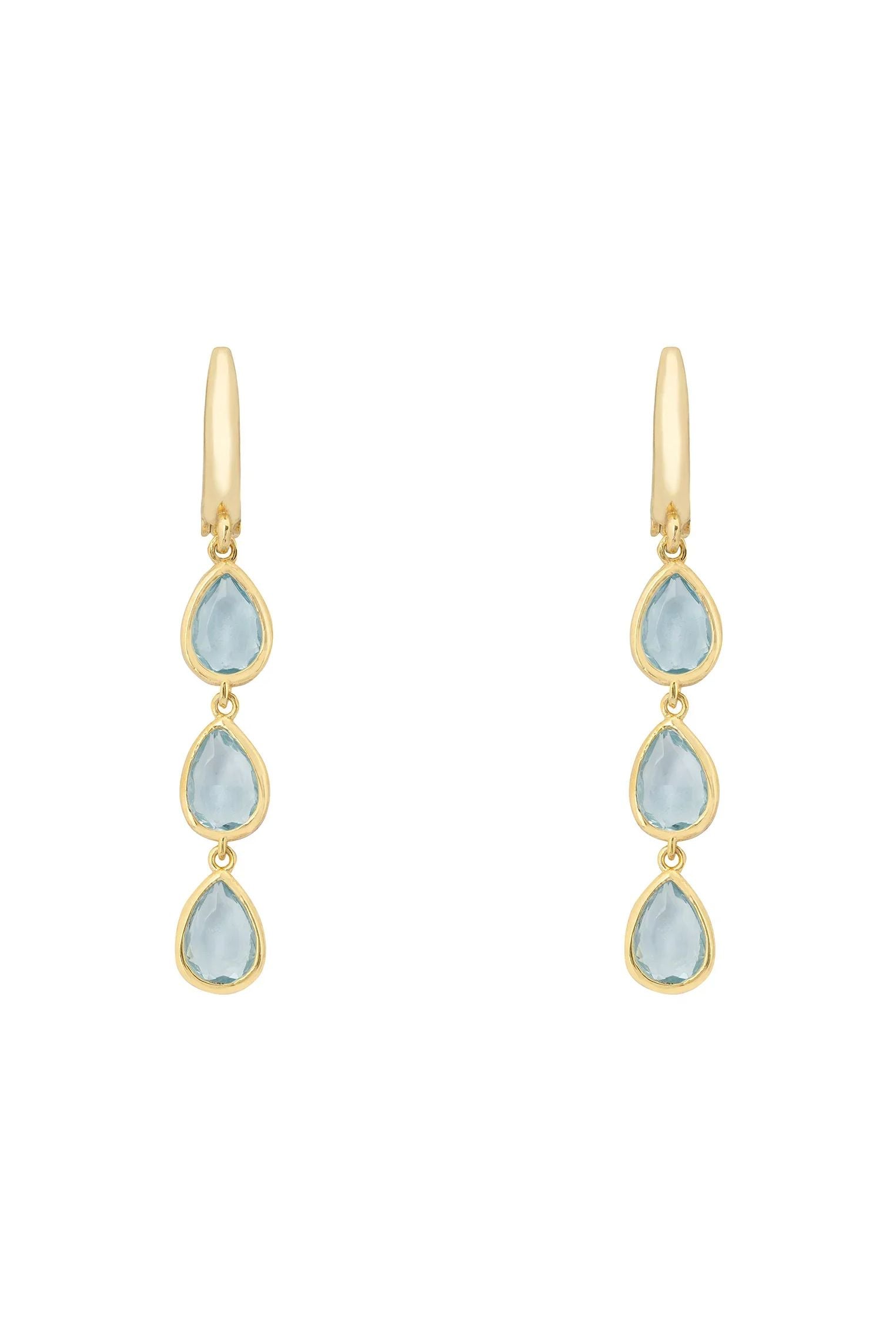 Sardinia Triple Teardrop Earrings Gold Blue Topaz