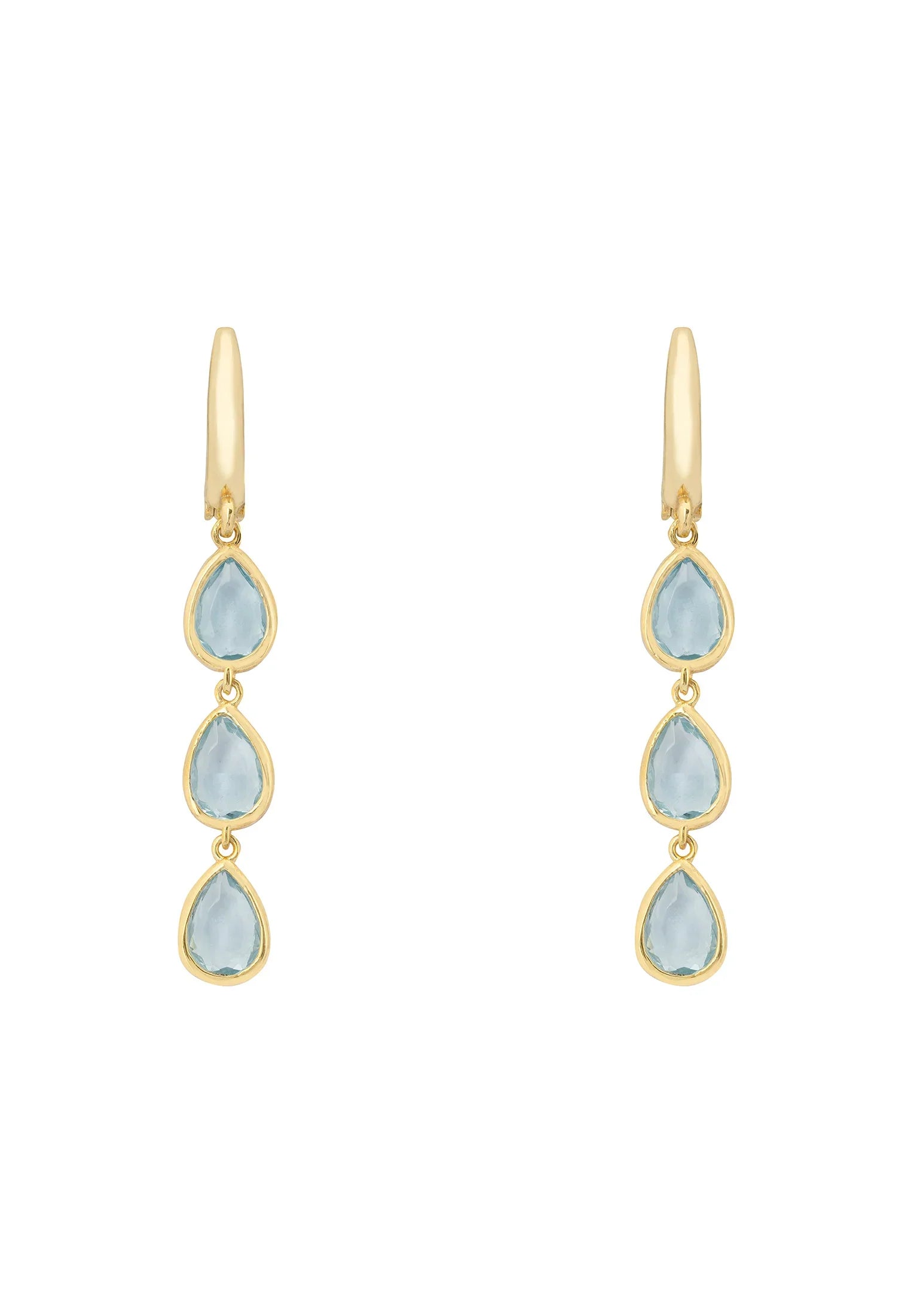 Sardinia Triple Teardrop Earrings Gold Blue Topaz