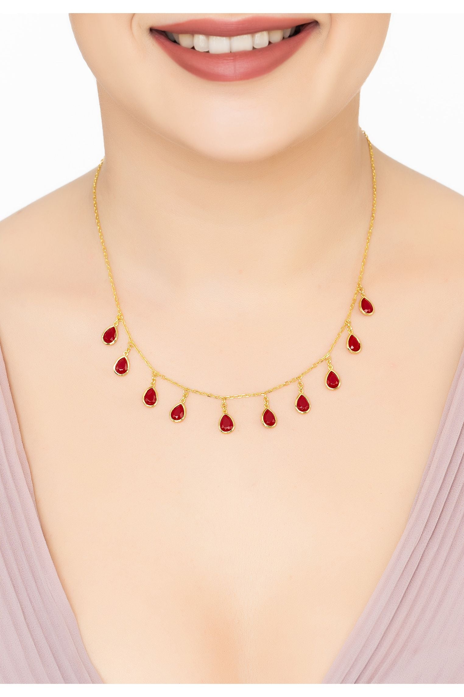 Florence Teardrop Gemstone Necklace Gold Garnet