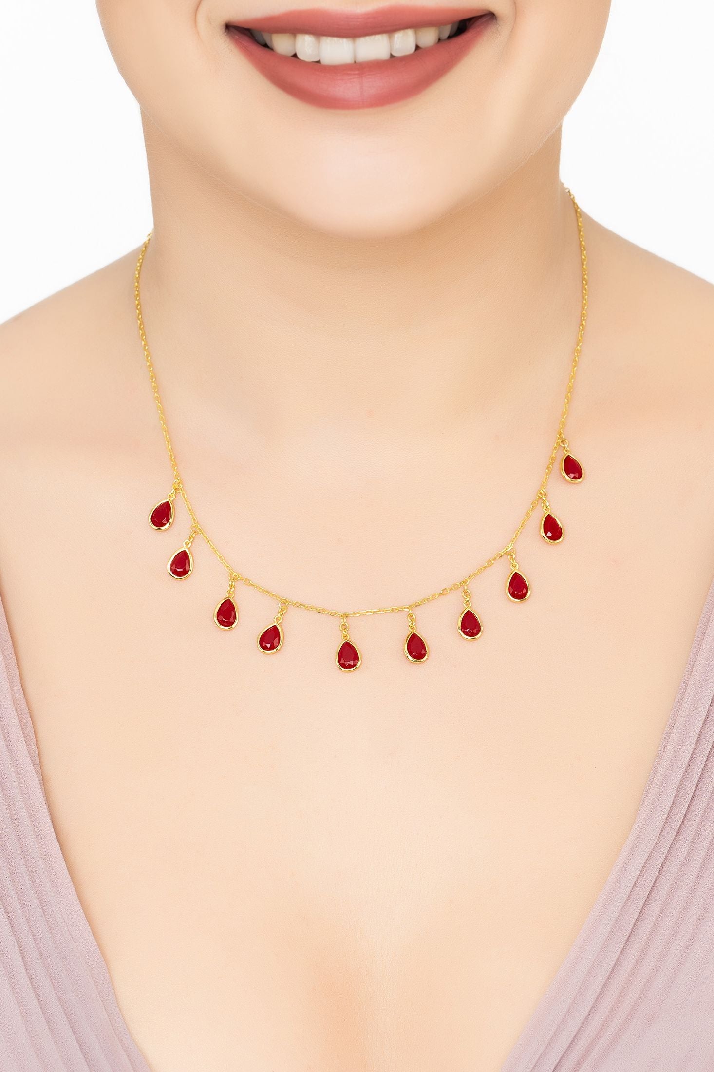 Florence Teardrop Gemstone Necklace Gold Garnet