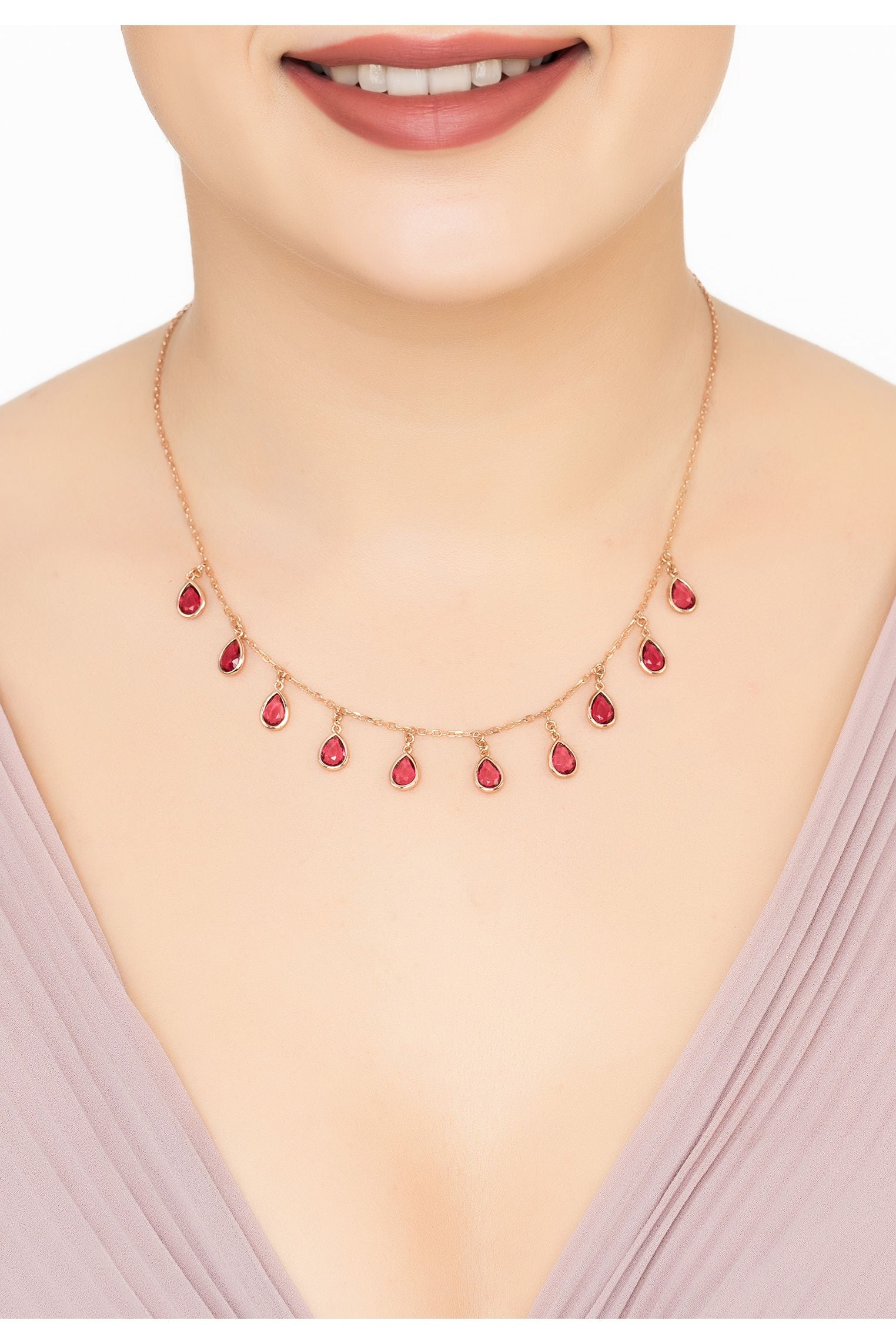 Florence Teardrop Gemstone Necklace Rosegold Pink Tourmaline